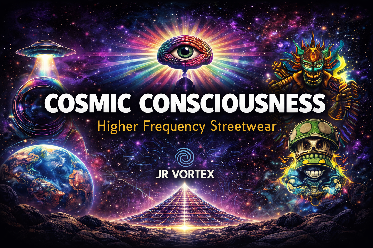 Cosmic Consciousness collection banner with all-seeing eye and cosmic galaxy design