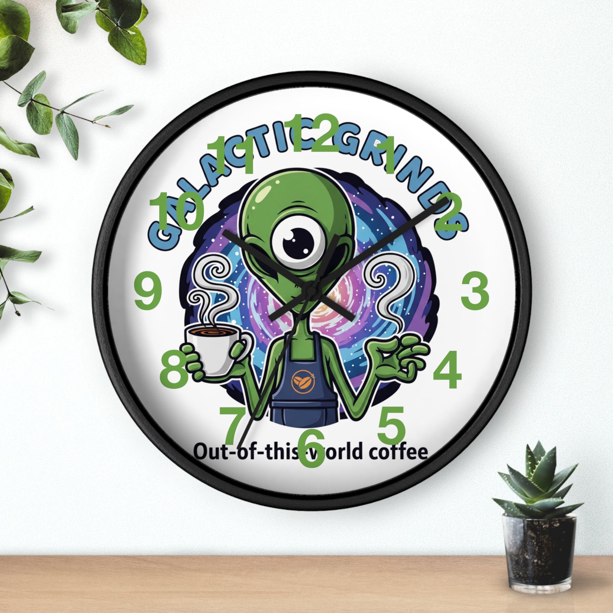 Out-of-This-World Alien Wall Clock | Galactic Grinds Decor | Fun Unique Timepiece for Coffee Lovers | Playful Gift Idea | Space Theme Home☕️