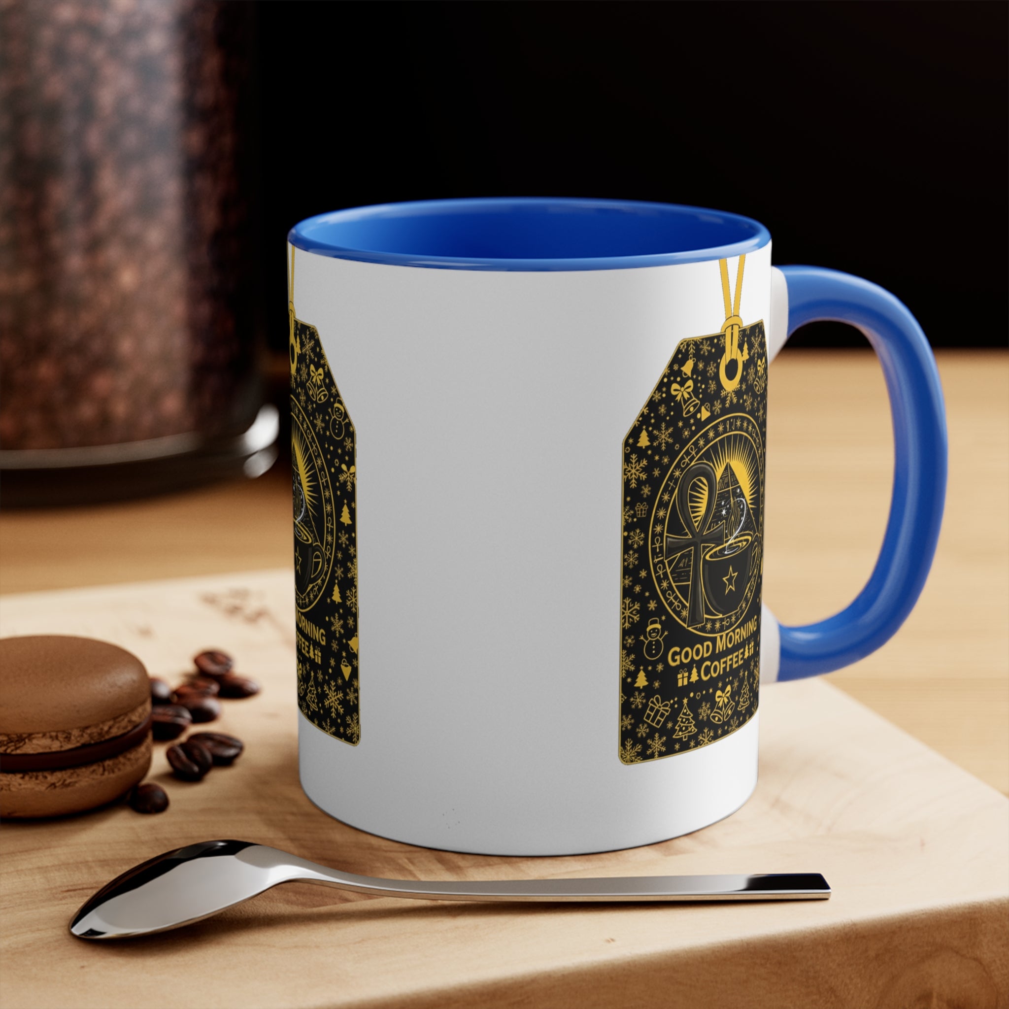 Good Morning Coffee Tag Accent Mug — Vintage Gold Tea-Tag Design 11oz