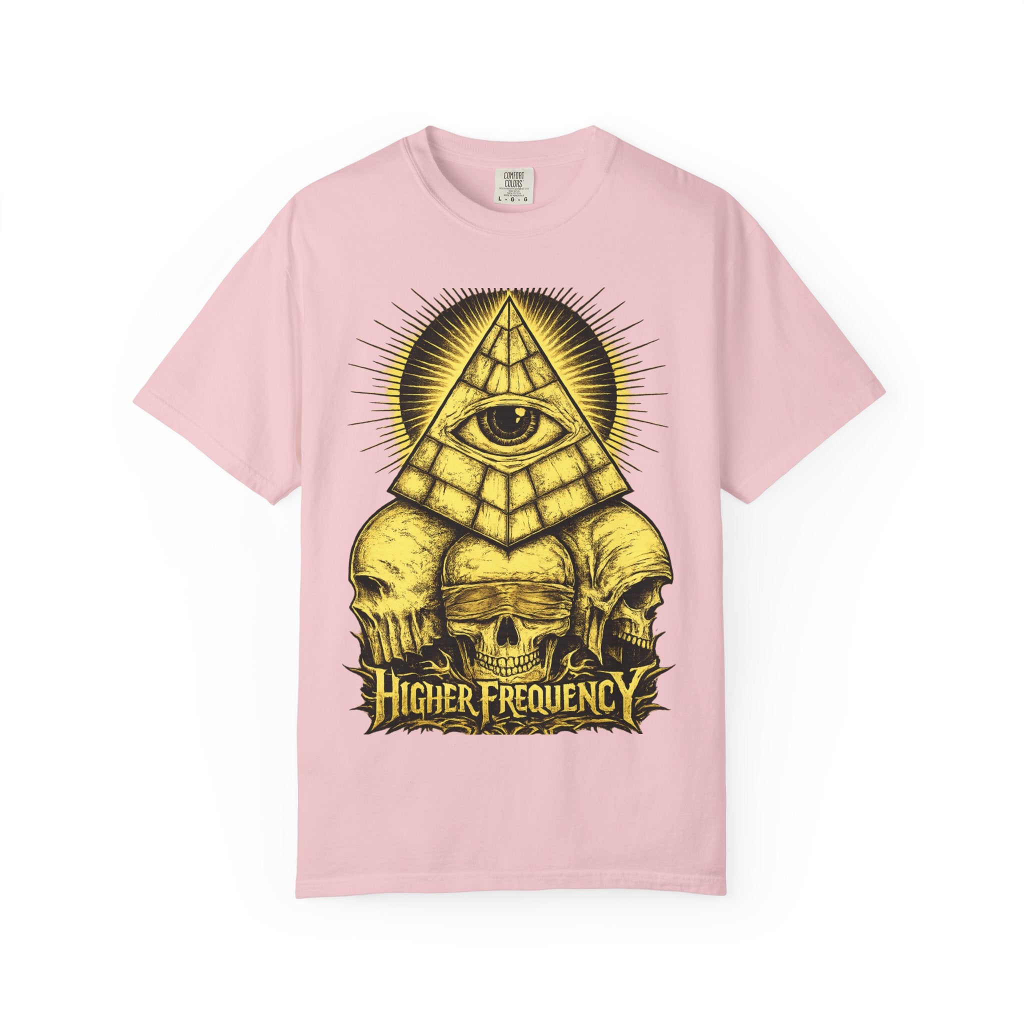 Higher Frequency Pyramid Eye T-Shirt — Occult Skull Graphic Tee Printify