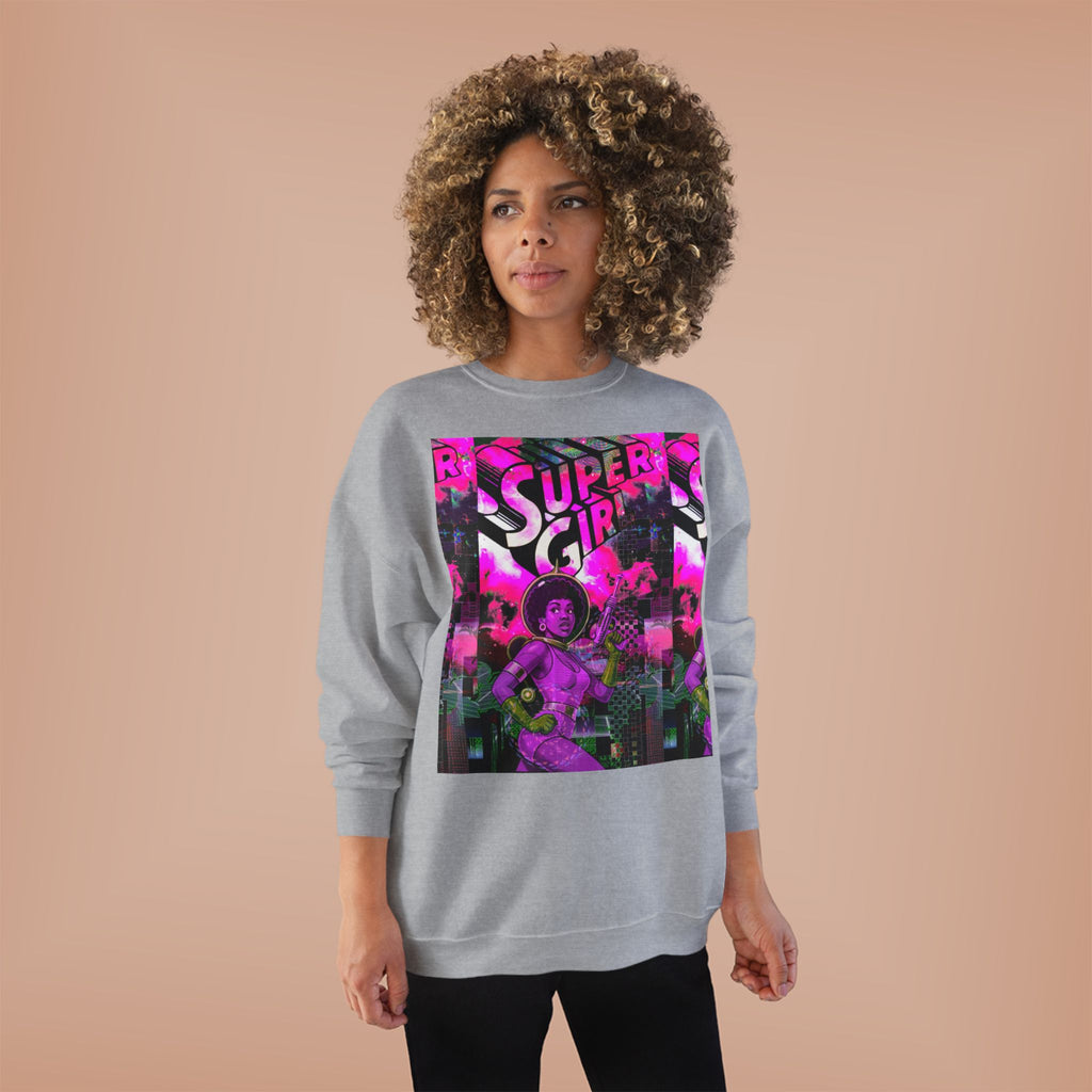 Super Girl Crewneck Sweatshirt — Retro Neon Comic Graphic