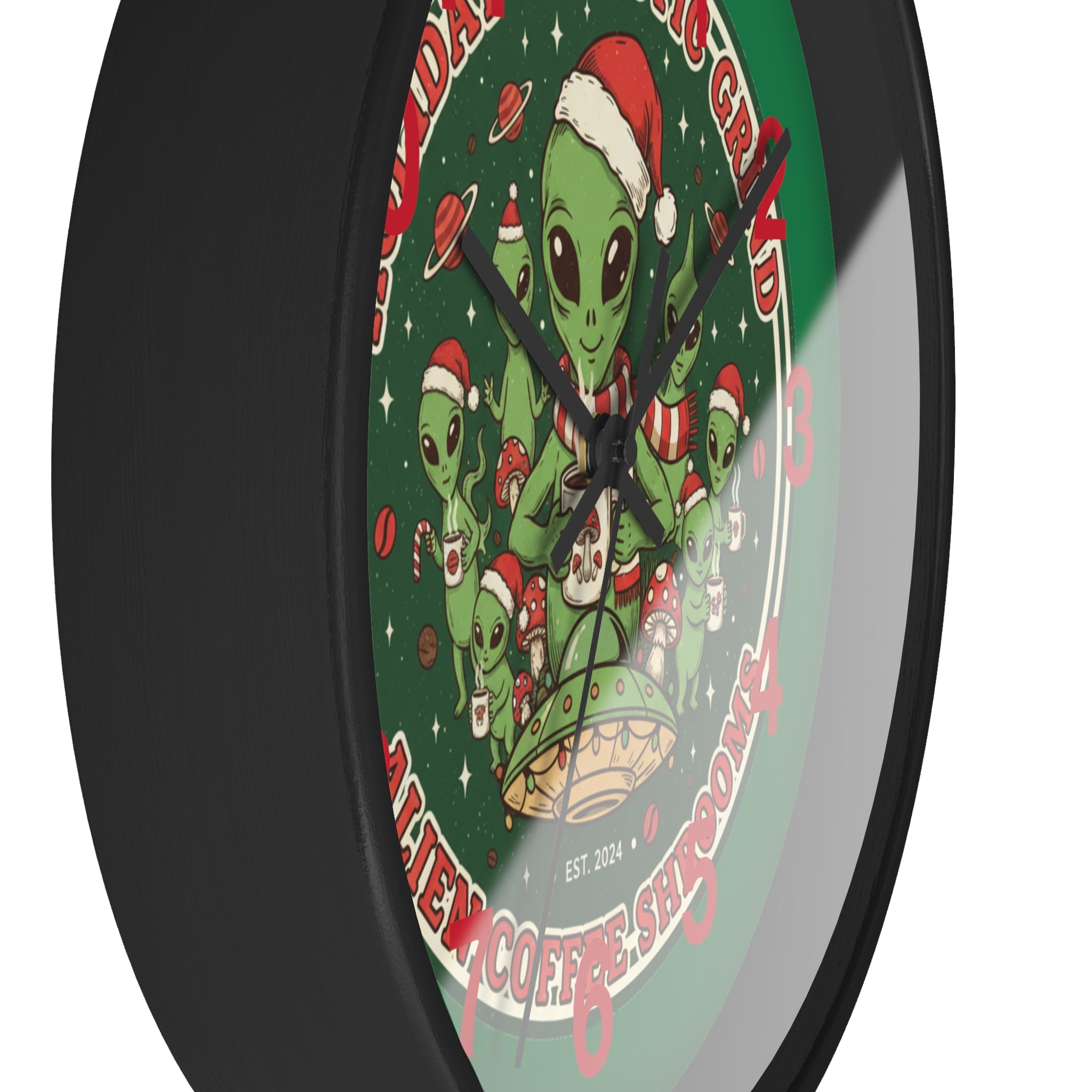 Holiday Galactic Grind Wall Clock — Alien Coffee Shop Christmas Design🎁☕️