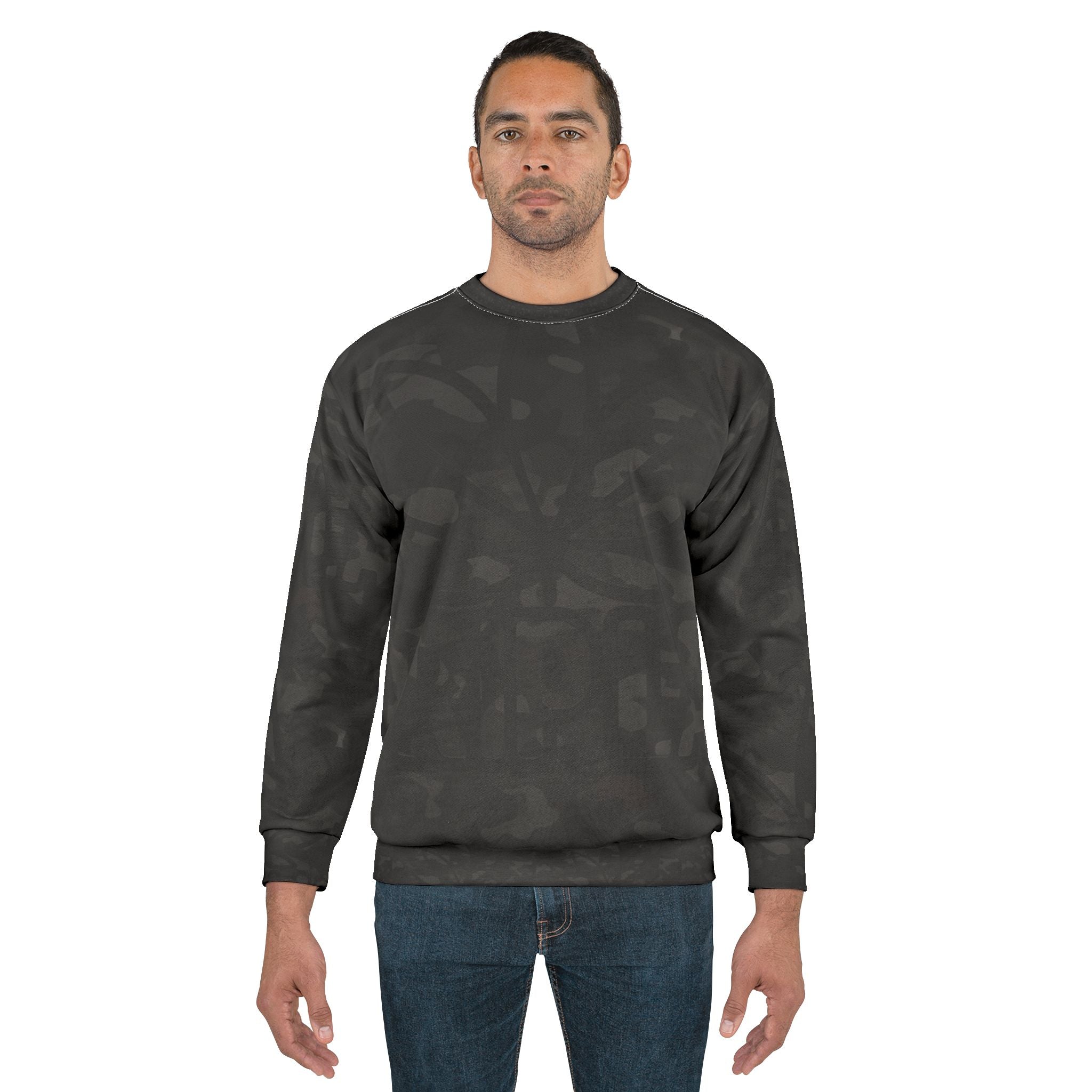 Camo Black All-Over Print Sweatshirt — Cozy Everyday Crewneck