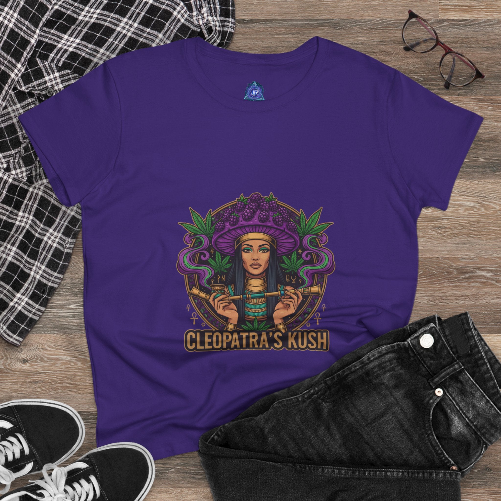 Cleopatra's Kush Women's Midweight Cotton Tee - Stylish Cannabis-Inspired T-Shirt