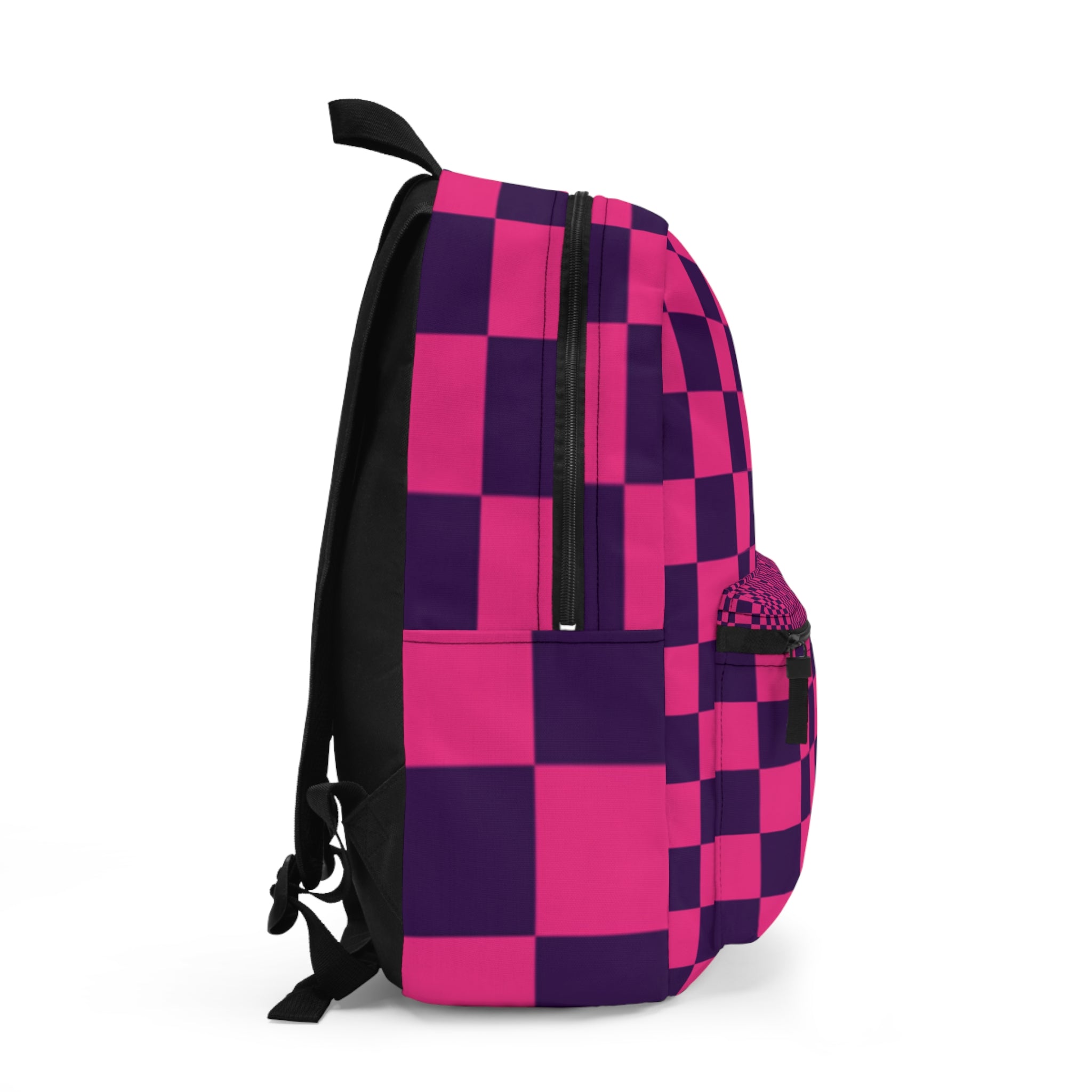 Pink & Purple Checkerboard Backpack — Retro Skate School Bag