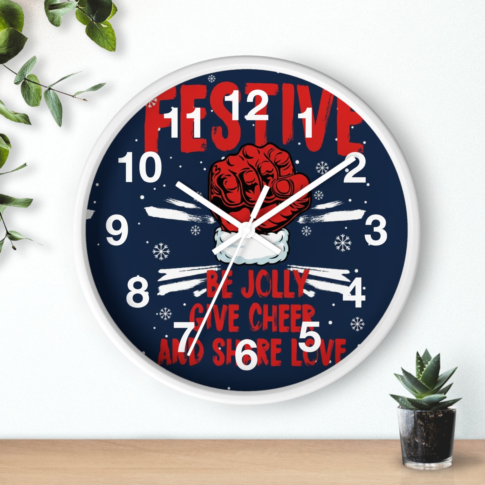 Festive Holiday Wall Clock — "Be Jolly, Give Cheer and Share Love"