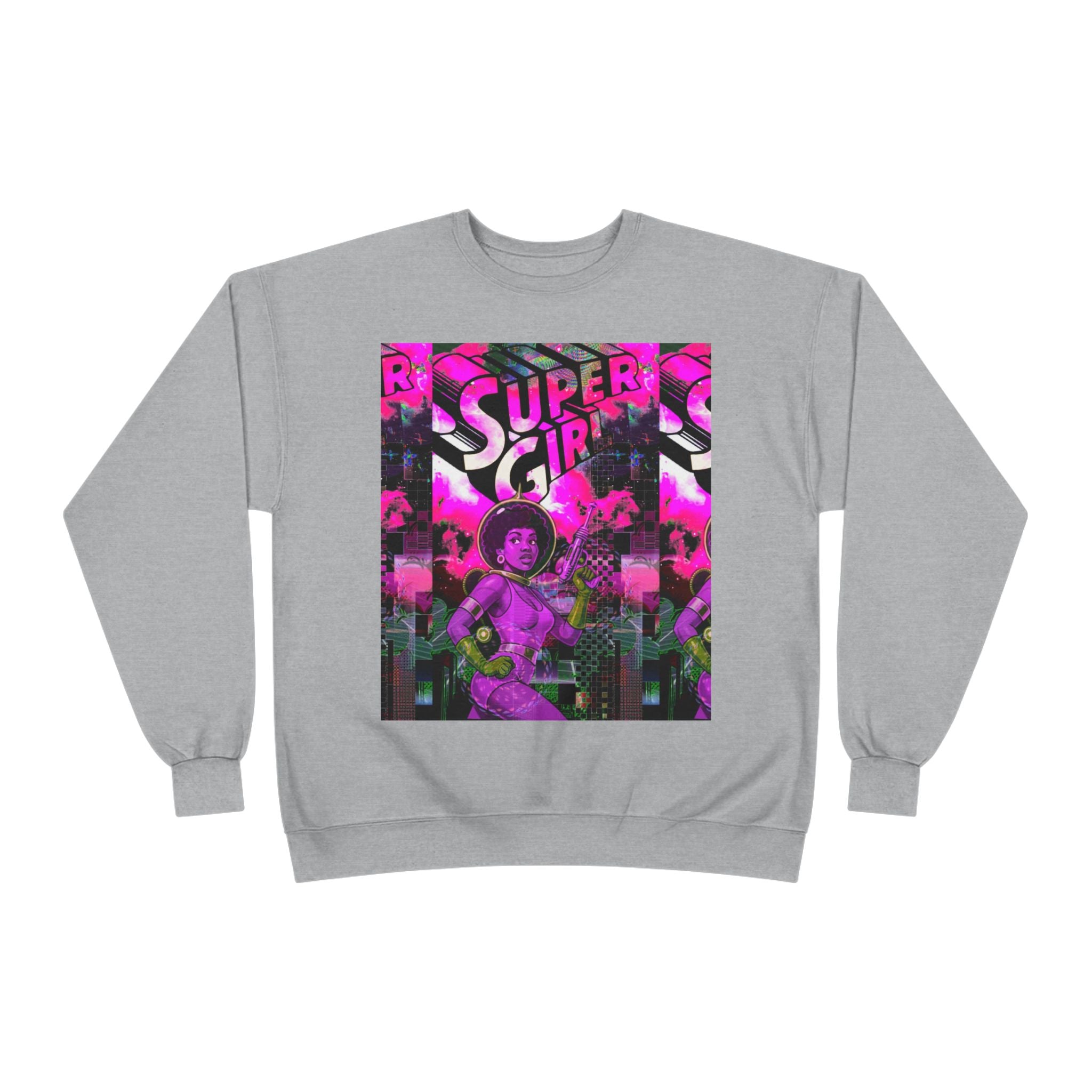 Super Girl Crewneck Sweatshirt — Retro Neon Comic Graphic
