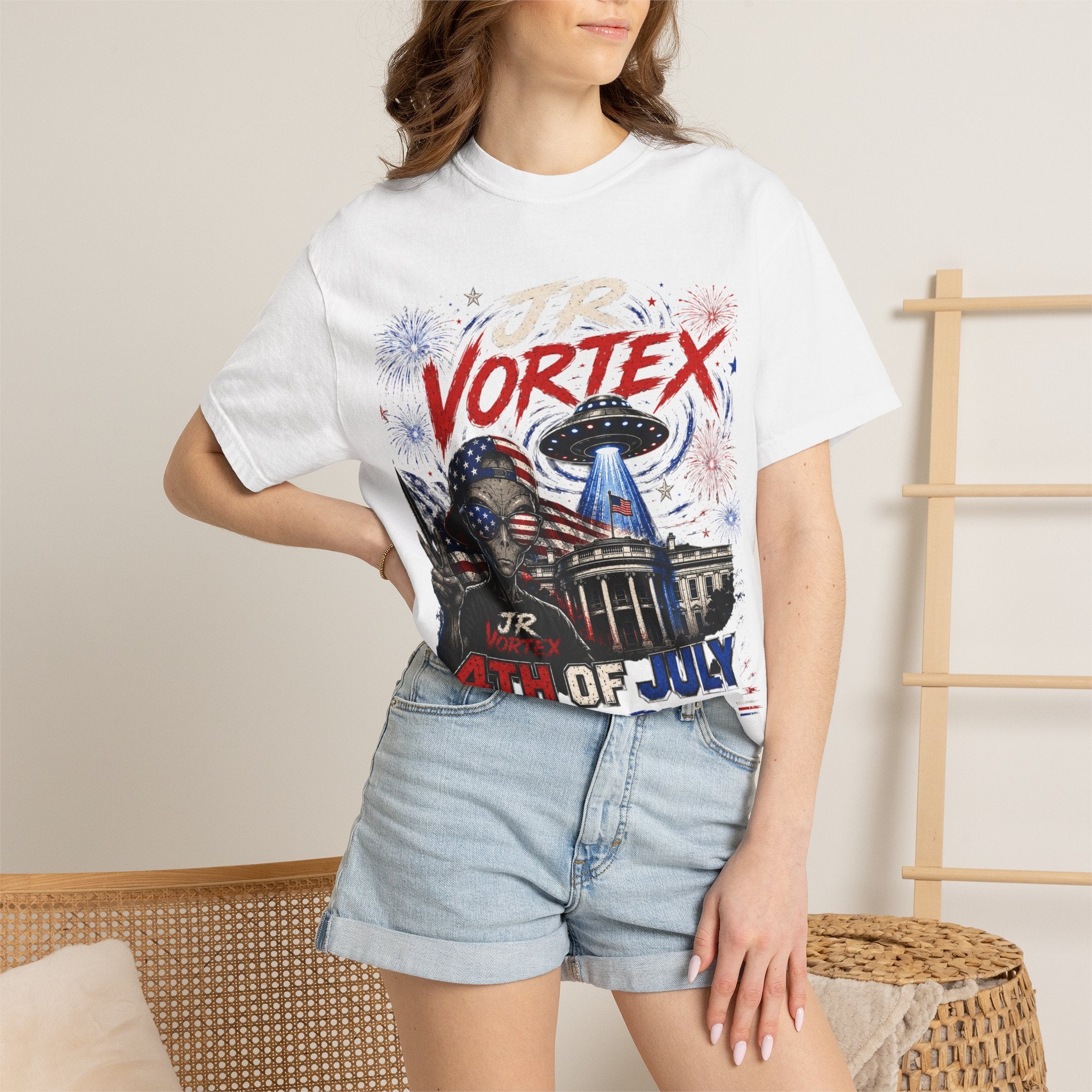JR Vortex 4th of July UFO Tee — Cosmic Patriot Graphic