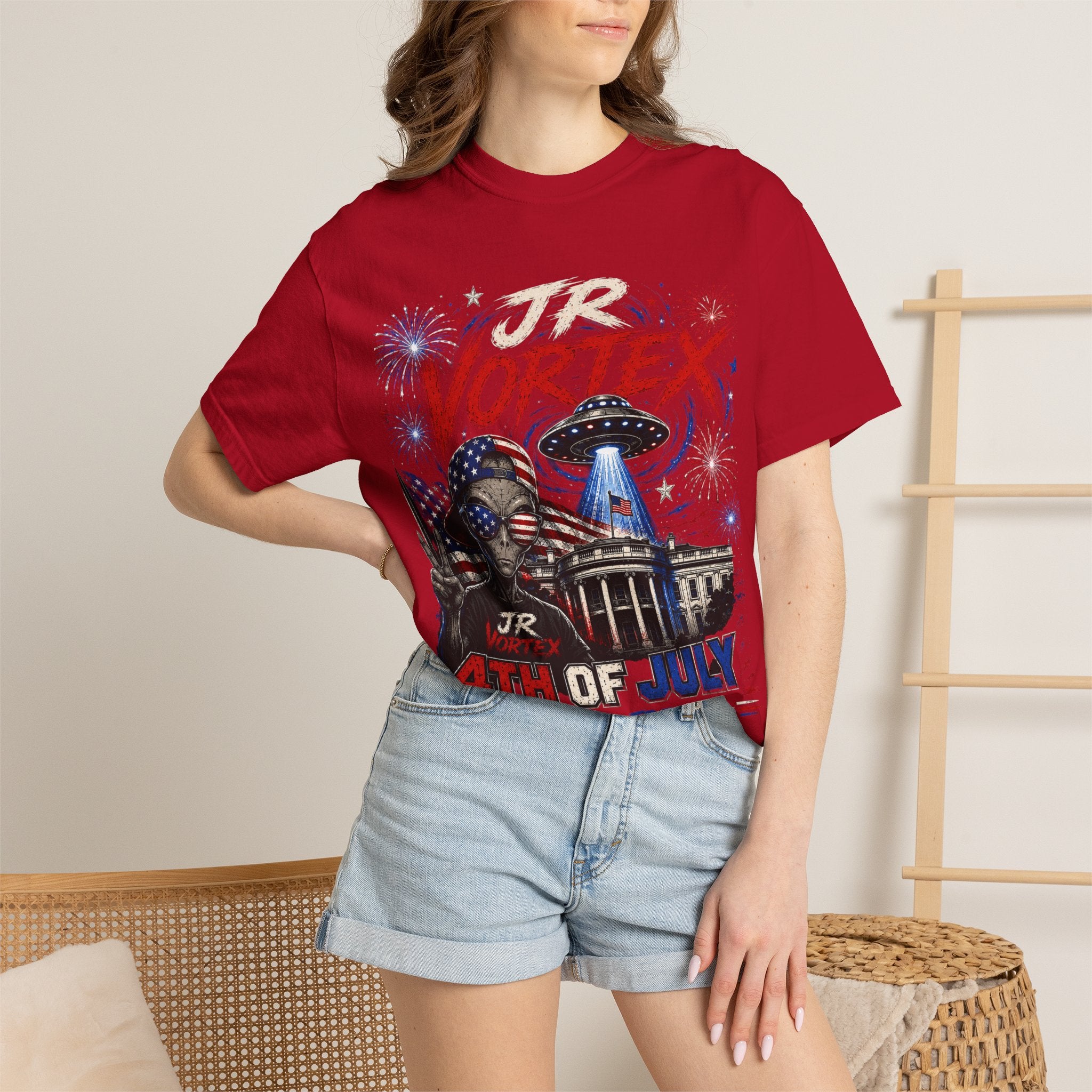 JR Vortex 4th of July UFO Tee — Cosmic Patriot Graphic