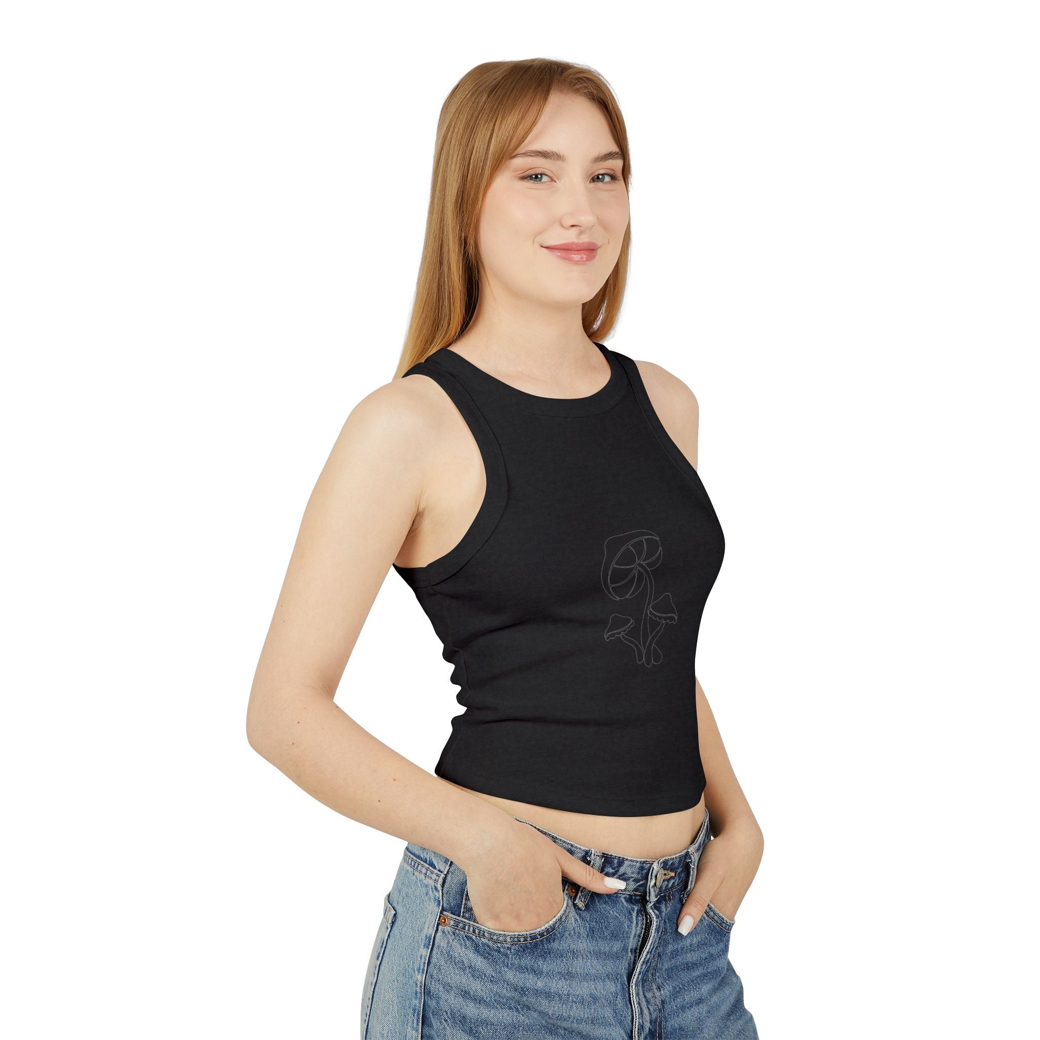 Retro Floral Women's Micro Rib Racer Tank Top, Casual Summer Top, Boho Style Shirt, Gift for Her, Festival Wear, Comfortable Layering Printify