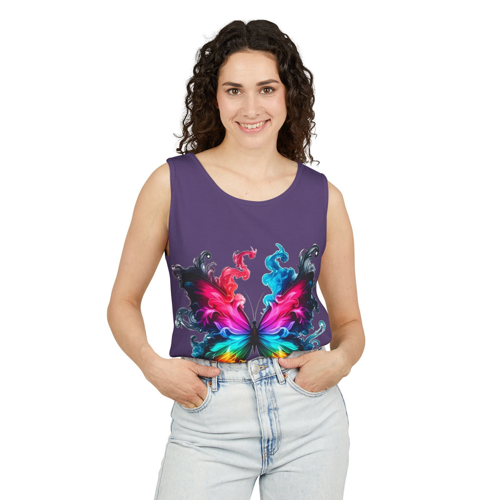 Vibrant Butterfly Design Unisex Tank Top | Colorful Summer Sleeveless Shirt, Gift for Nature Lovers, Festival Wear, Eco-Friendly Fashion Printify