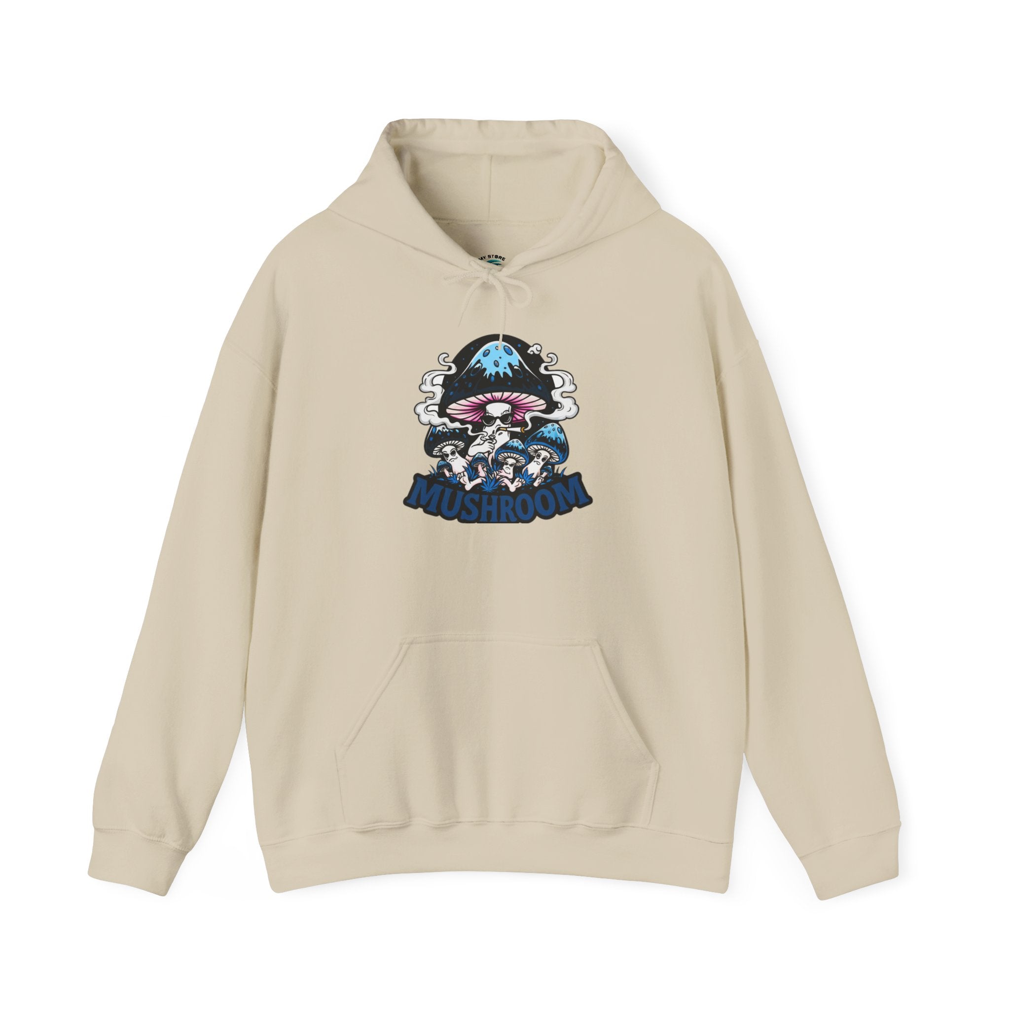 Blue Mushroom Hoodie — Mystical Fungi Graphic Sweatshirt