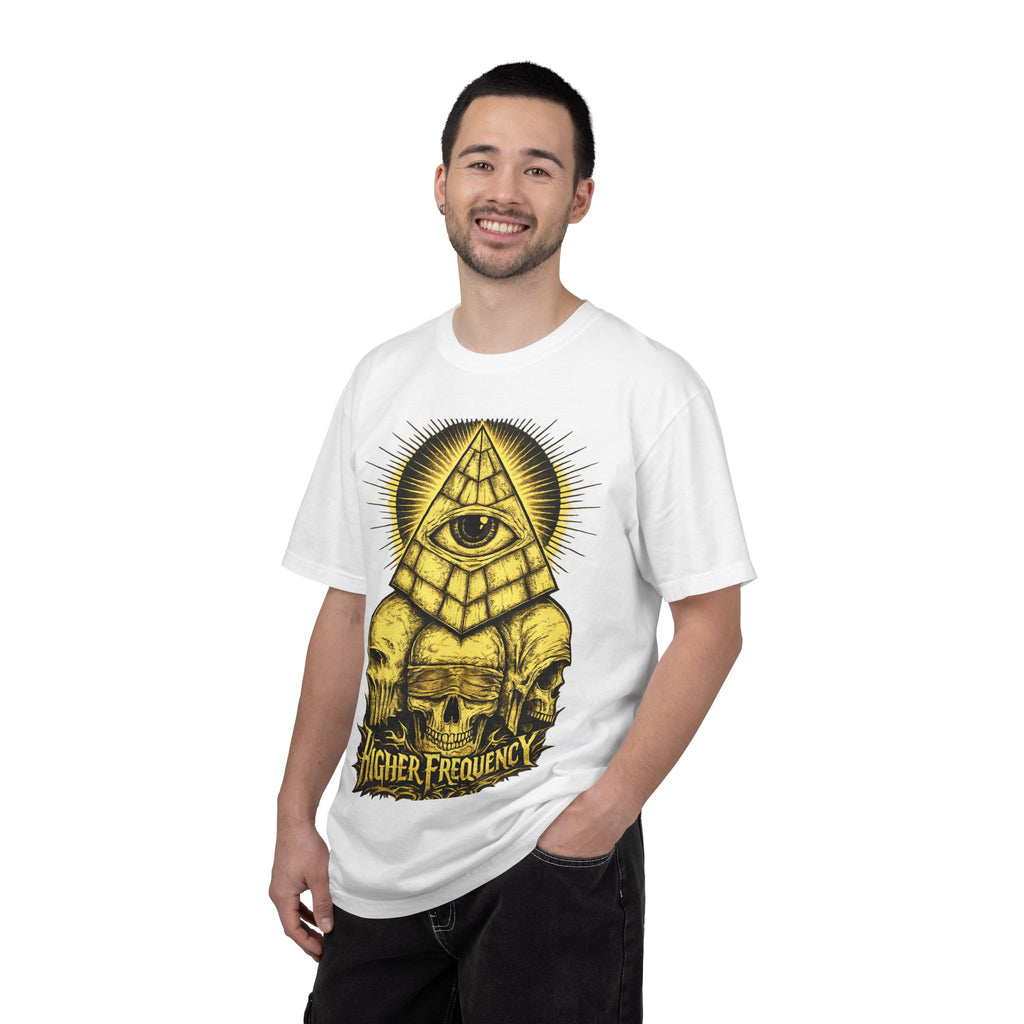 Higher Frequency Pyramid Eye T-Shirt — Occult Skull Graphic Tee Printify