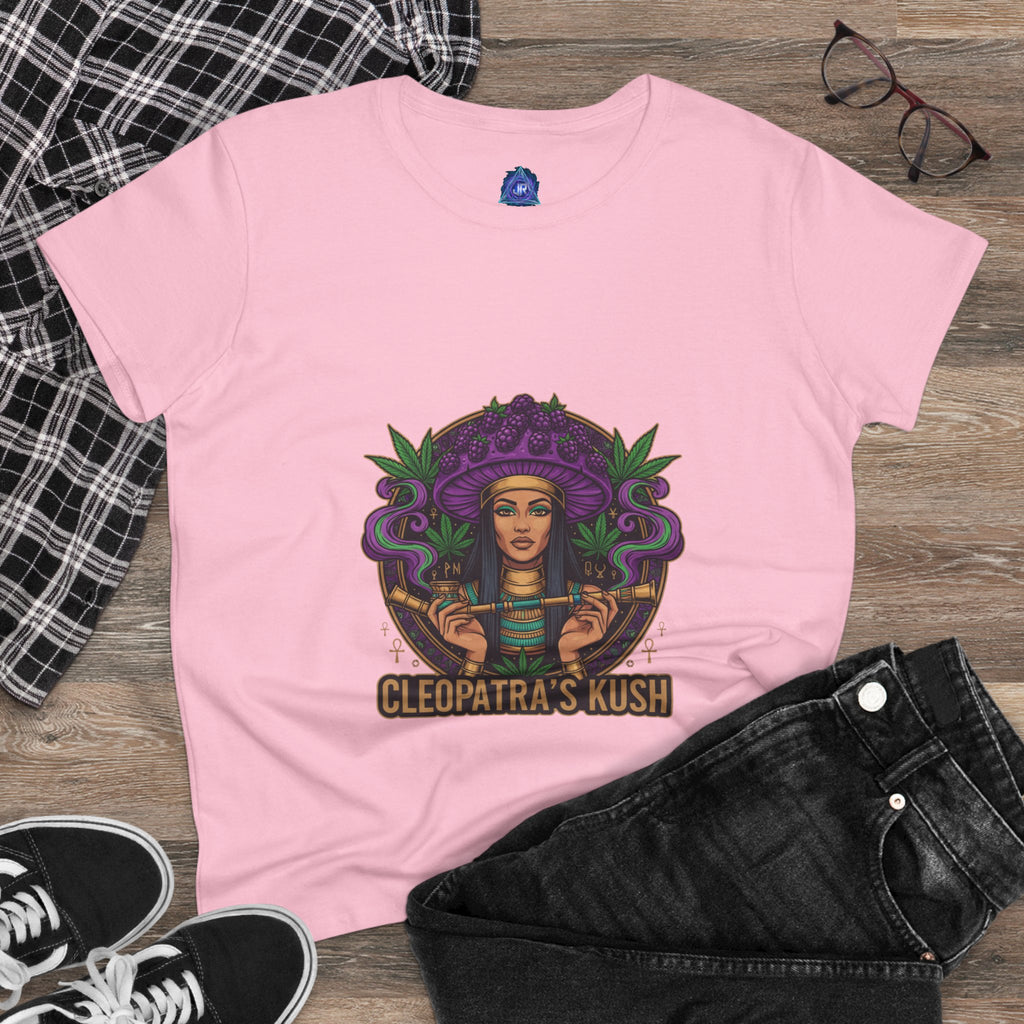 Cleopatra's Kush Women's Midweight Cotton Tee - Stylish Cannabis-Inspired T-Shirt