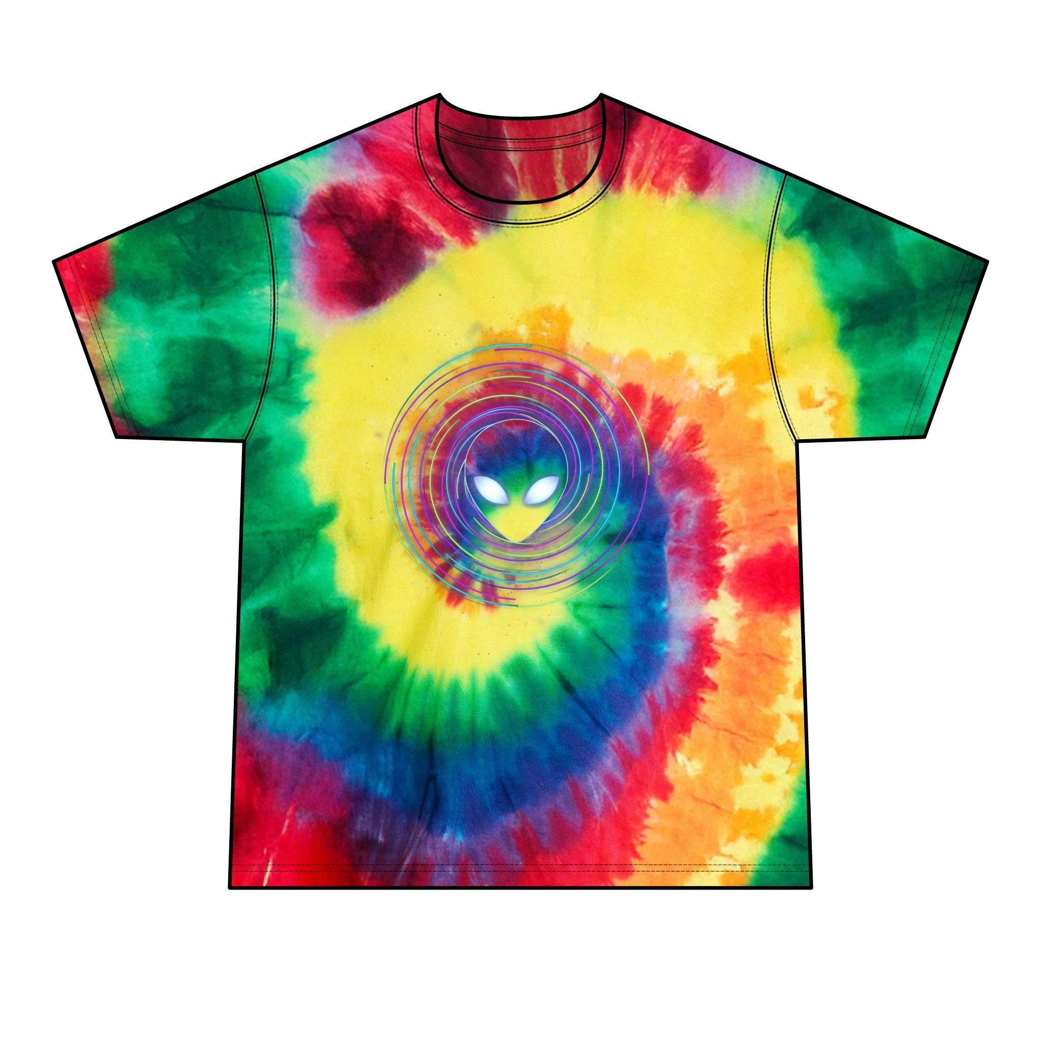 Alien Vibes Tie-Dye Tee — Black Spiral Graphic Men’s T-Shirt Printify