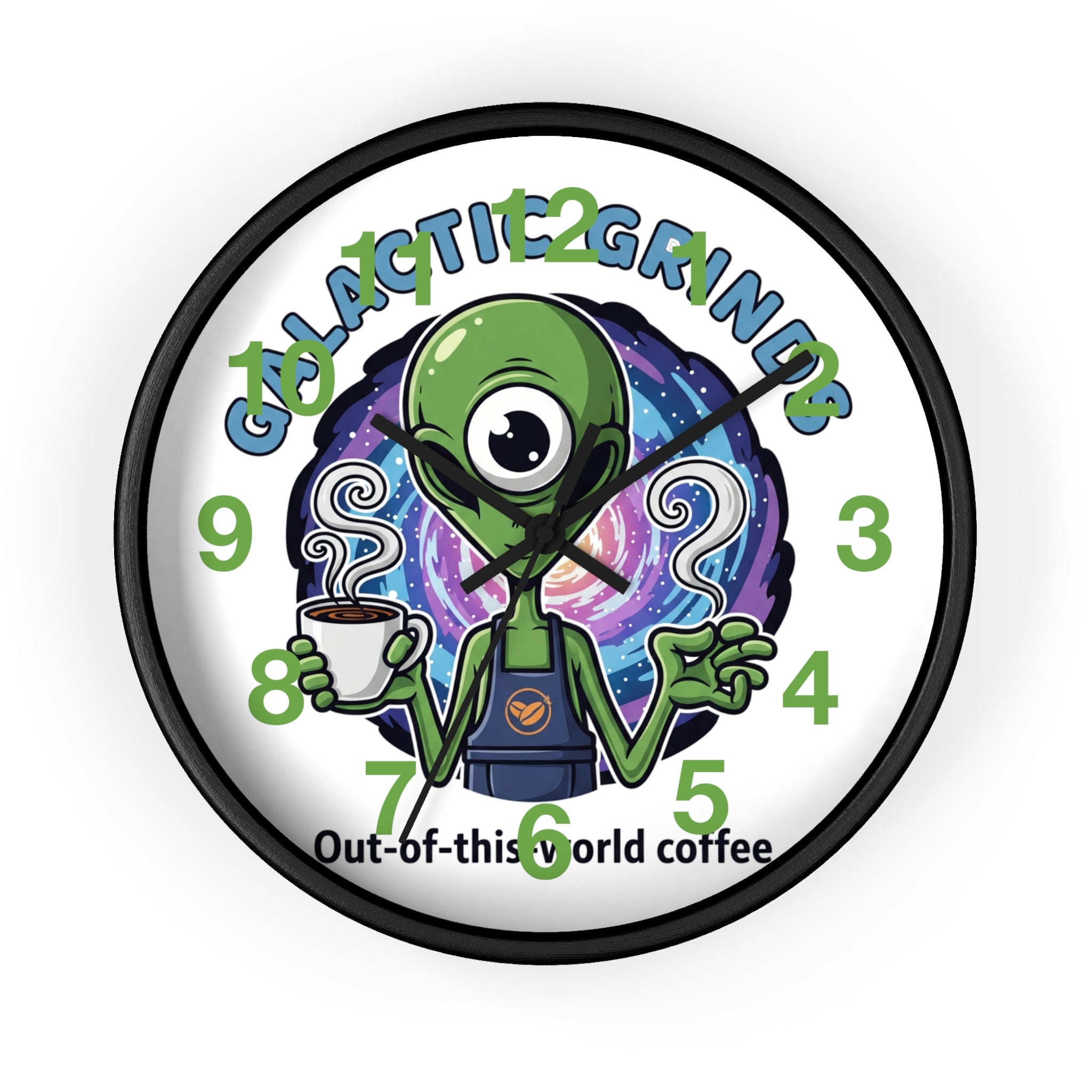 Out-of-This-World Alien Wall Clock | Galactic Grinds Decor | Fun Unique Timepiece for Coffee Lovers | Playful Gift Idea | Space Theme Home☕️