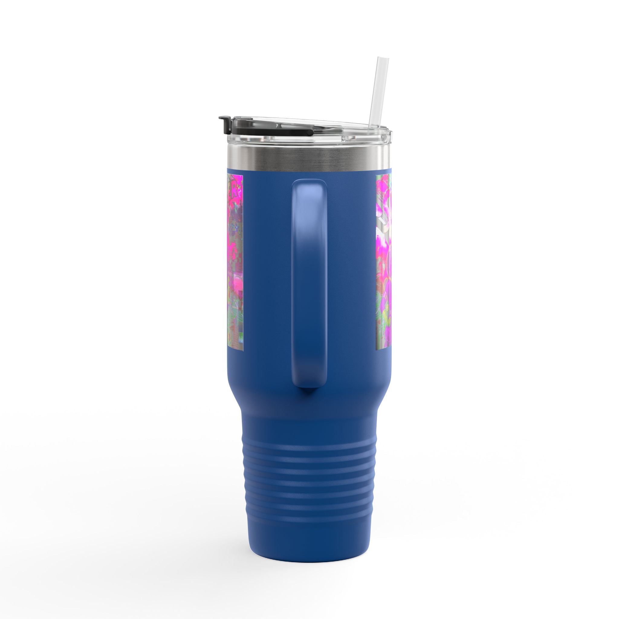 40oz Travel Mug — Neon 'Super Girl' Retro Comic Design