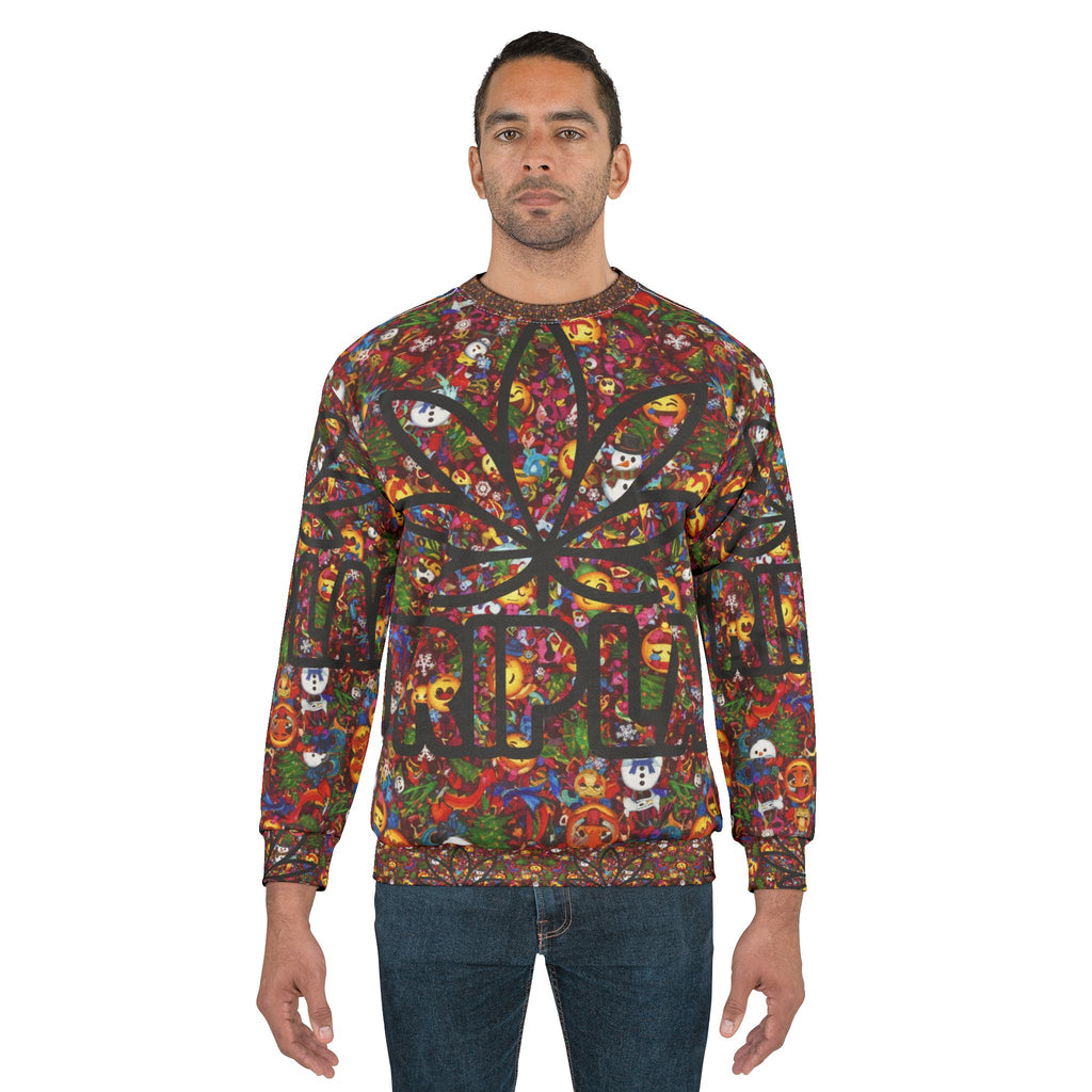 Marijuana Leaf Trippy All-Over Print Sweatshirt — Psychedelic Stoner Crewneck