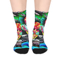 Psychedelic Space Alien Mid-Length Socks — Colorful Cosmic Trippy Design