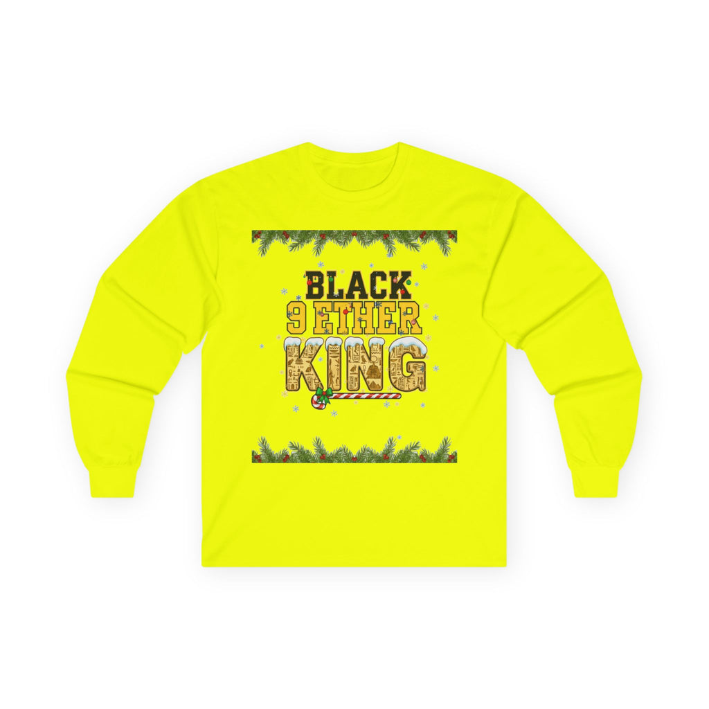 Long Sleeve Tee — "Black 9ether King" Holiday Graphic with Pine Garland