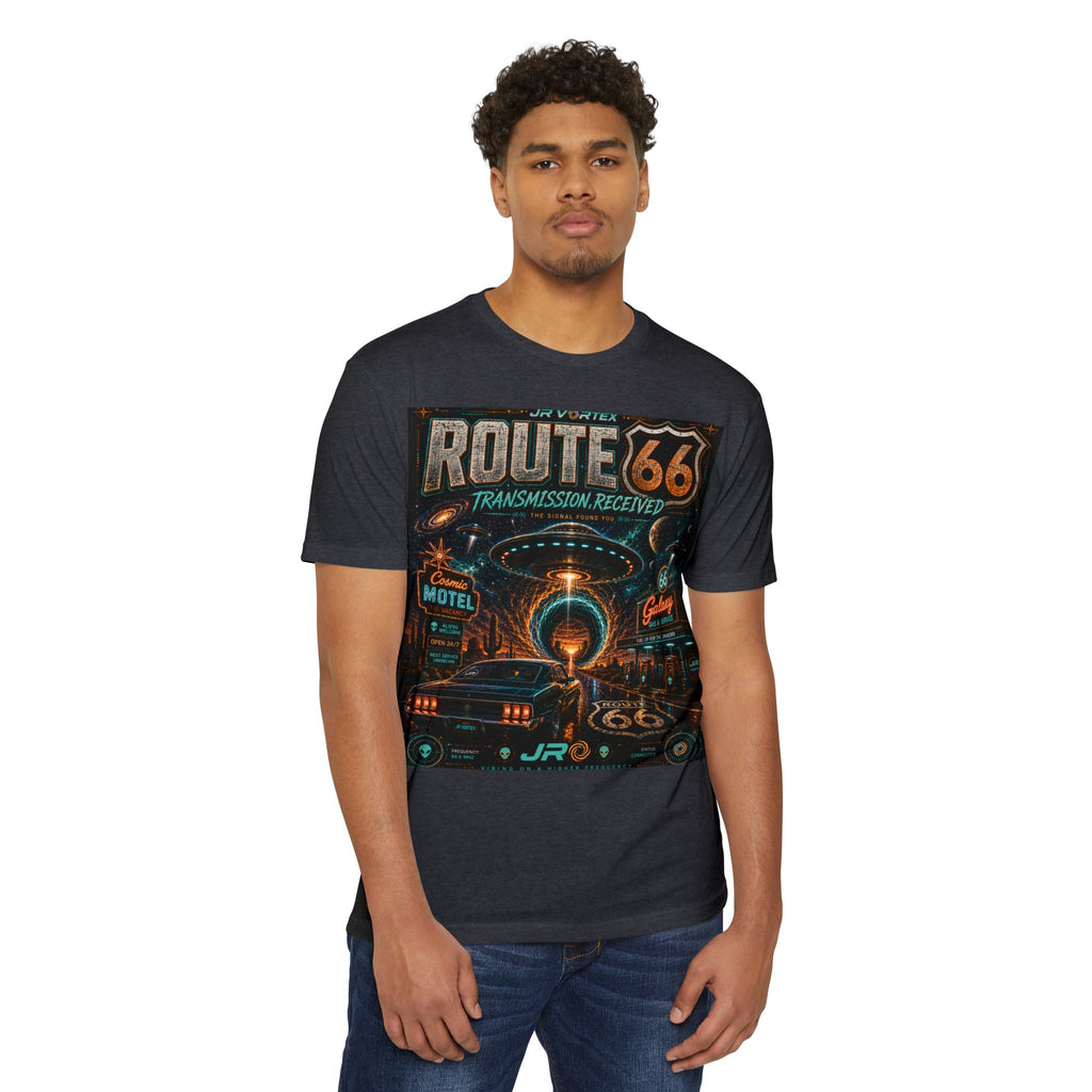 Route 66 Transmission Received Tee – JR Vortex Cosmic Signal Graphic T-Shirt
