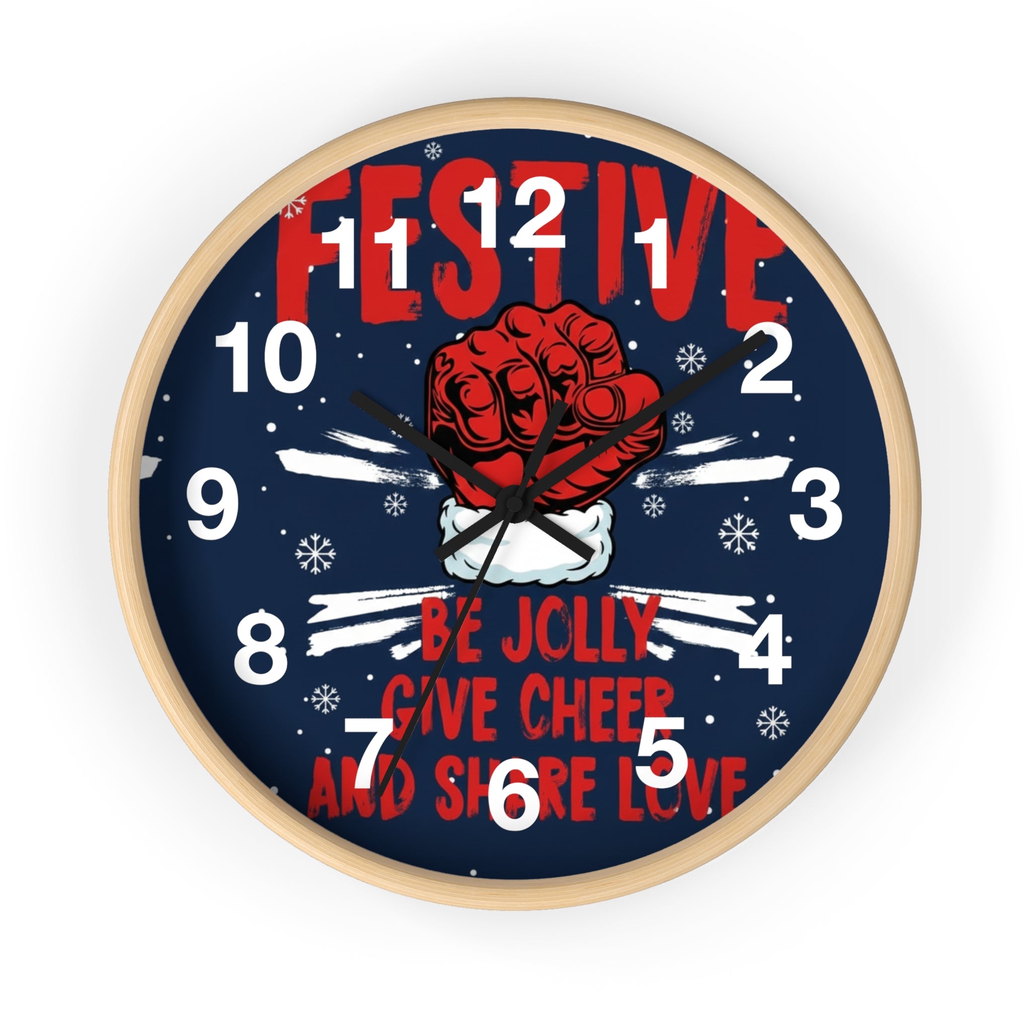Festive Holiday Wall Clock — "Be Jolly, Give Cheer and Share Love"