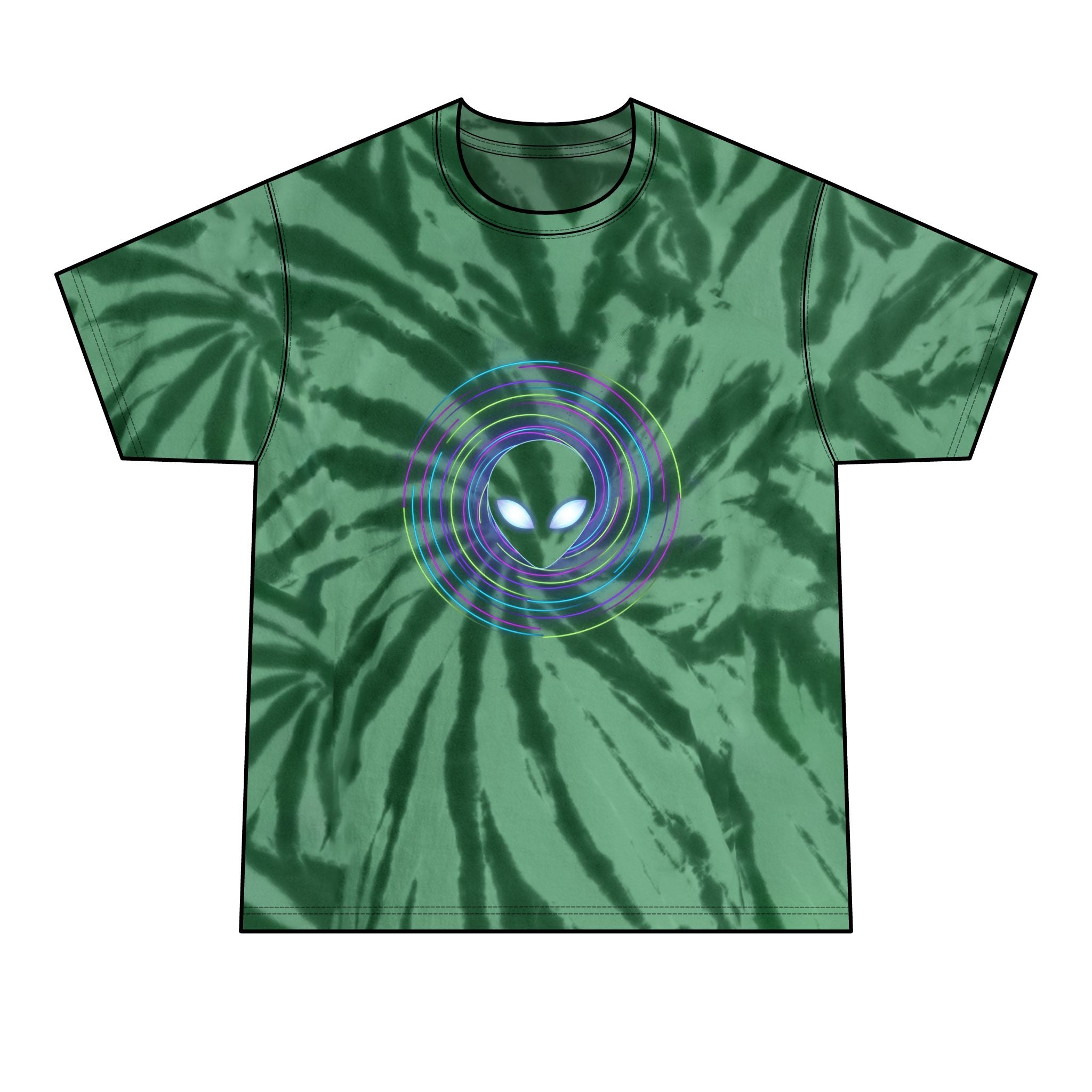 Alien Vibes Tie-Dye Tee — Black Spiral Graphic Men’s T-Shirt Printify