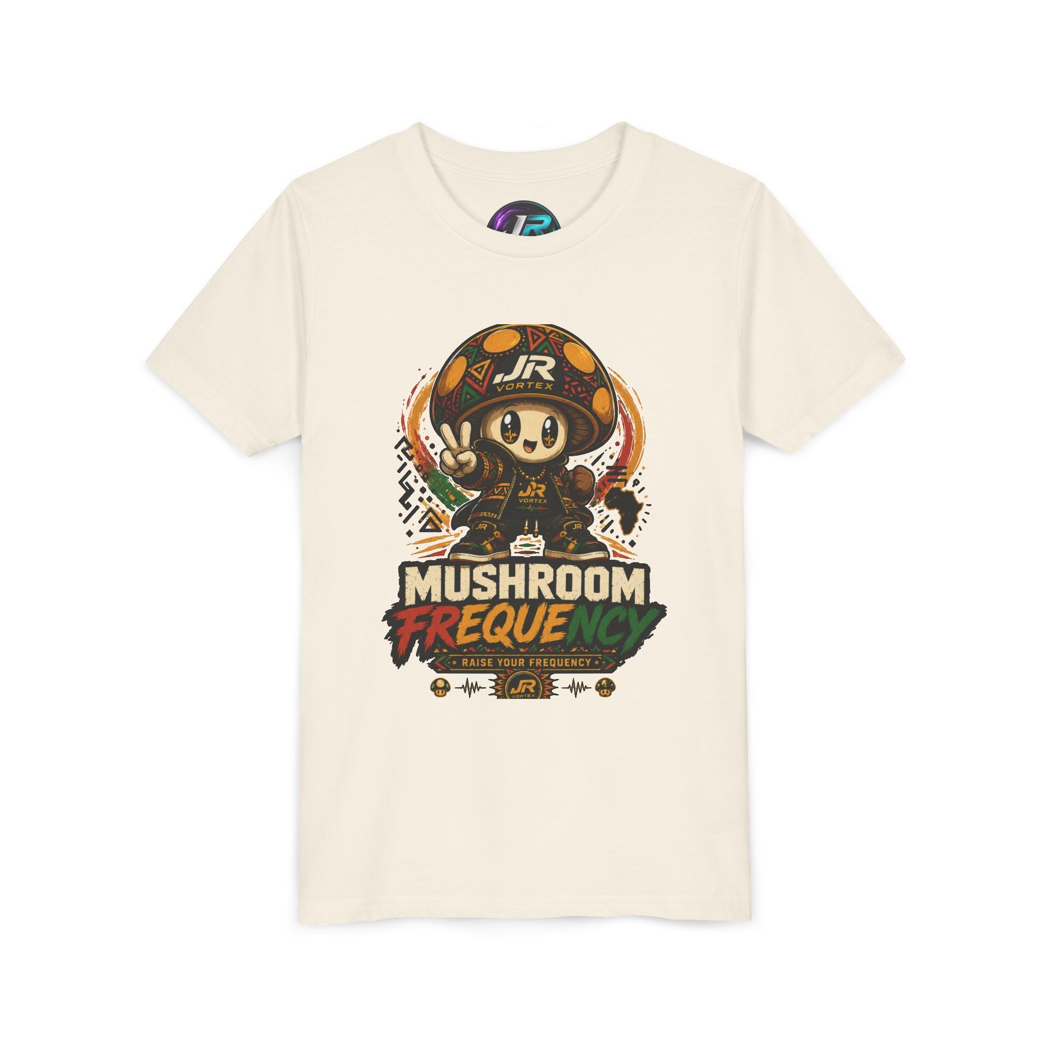 Mushroom Frequency Youth Tee — Playful Peace Sign Graphic