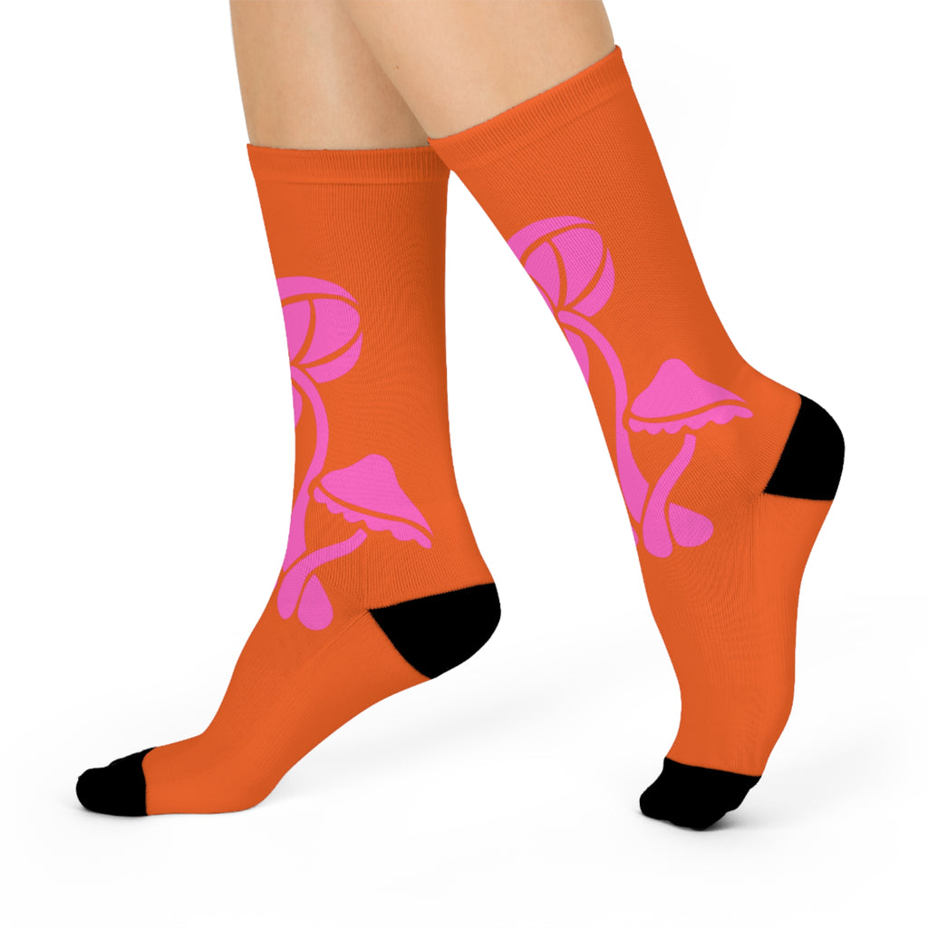 Whimsical Mushroom Cushioned Crew Socks, Fun Statement Socks, Gift for Nature Lovers, Cozy Socks for Fall, Unique Sock Gift