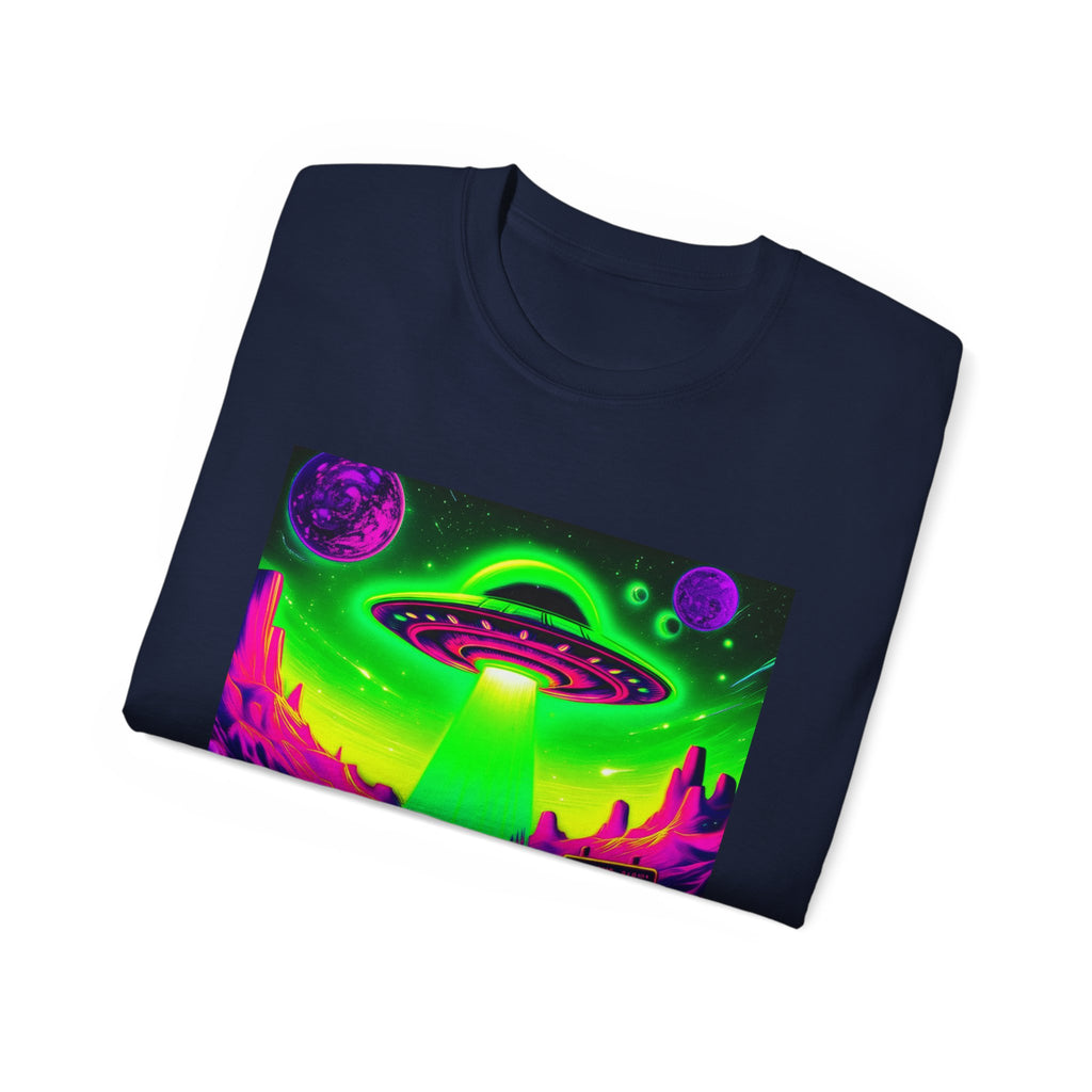 Cosmic Alien UFO Graphic T-Shirt | Neon Sci-Fi Streetwear Tee Printify
