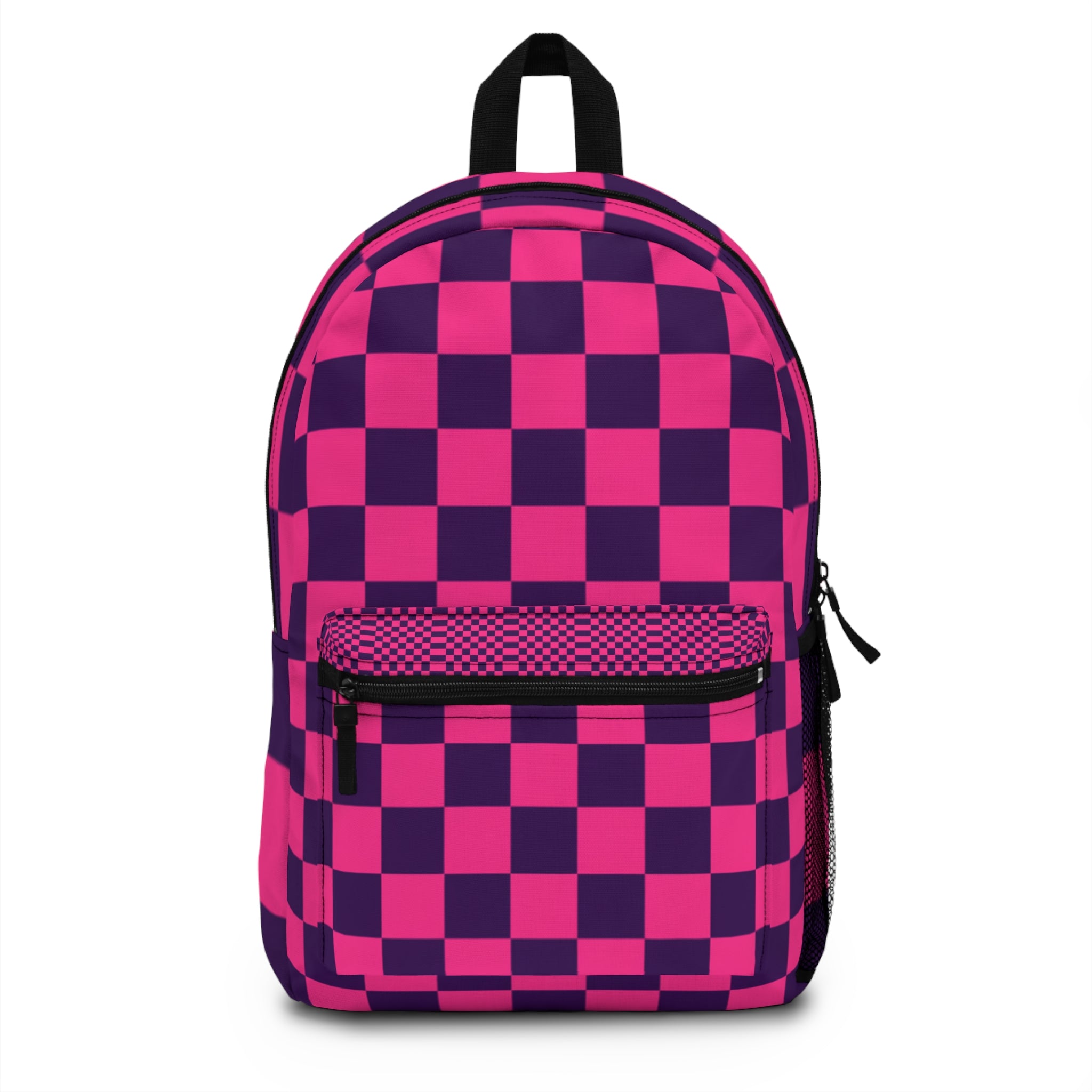 Pink & Purple Checkerboard Backpack — Retro Skate School Bag