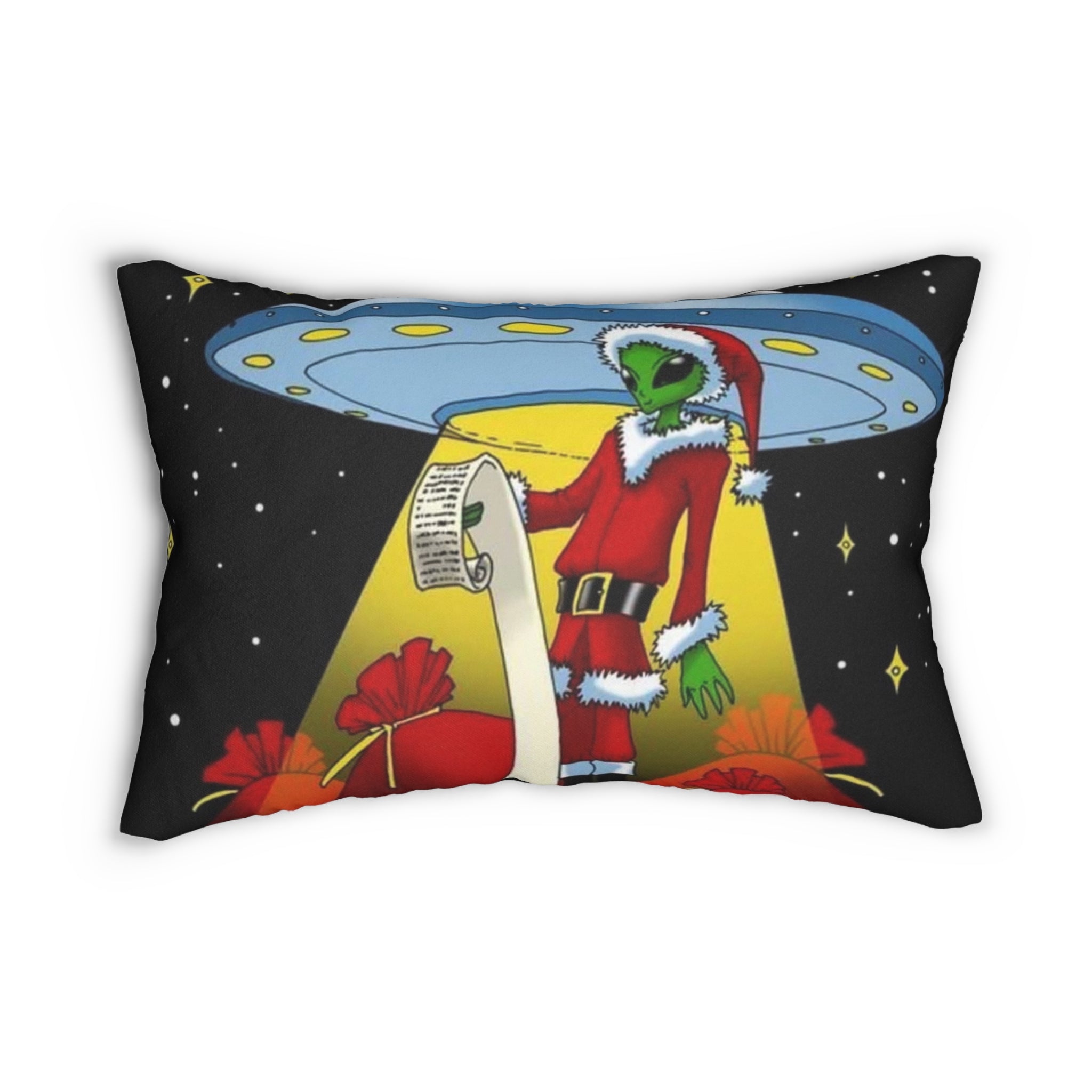 Alien Santa Lumbar Pillow – Funny Christmas UFO Holiday Décor