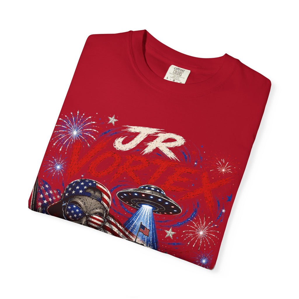 JR Vortex 4th of July UFO Tee — Cosmic Patriot Graphic