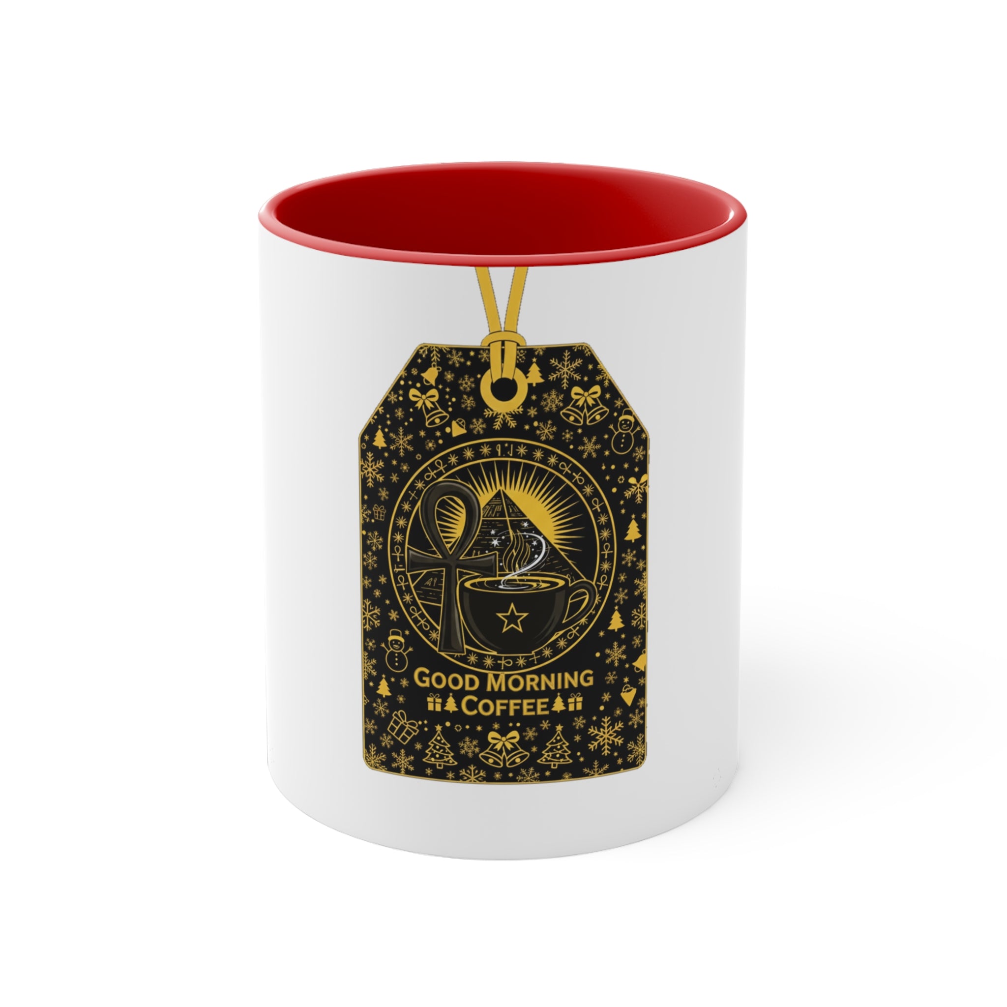 Good Morning Coffee Tag Accent Mug — Vintage Gold Tea-Tag Design 11oz