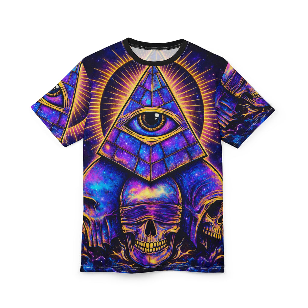 All-Over Print Eye Pyramid Skull Tee — Occult Mystic Graphic T-Shirt Printify