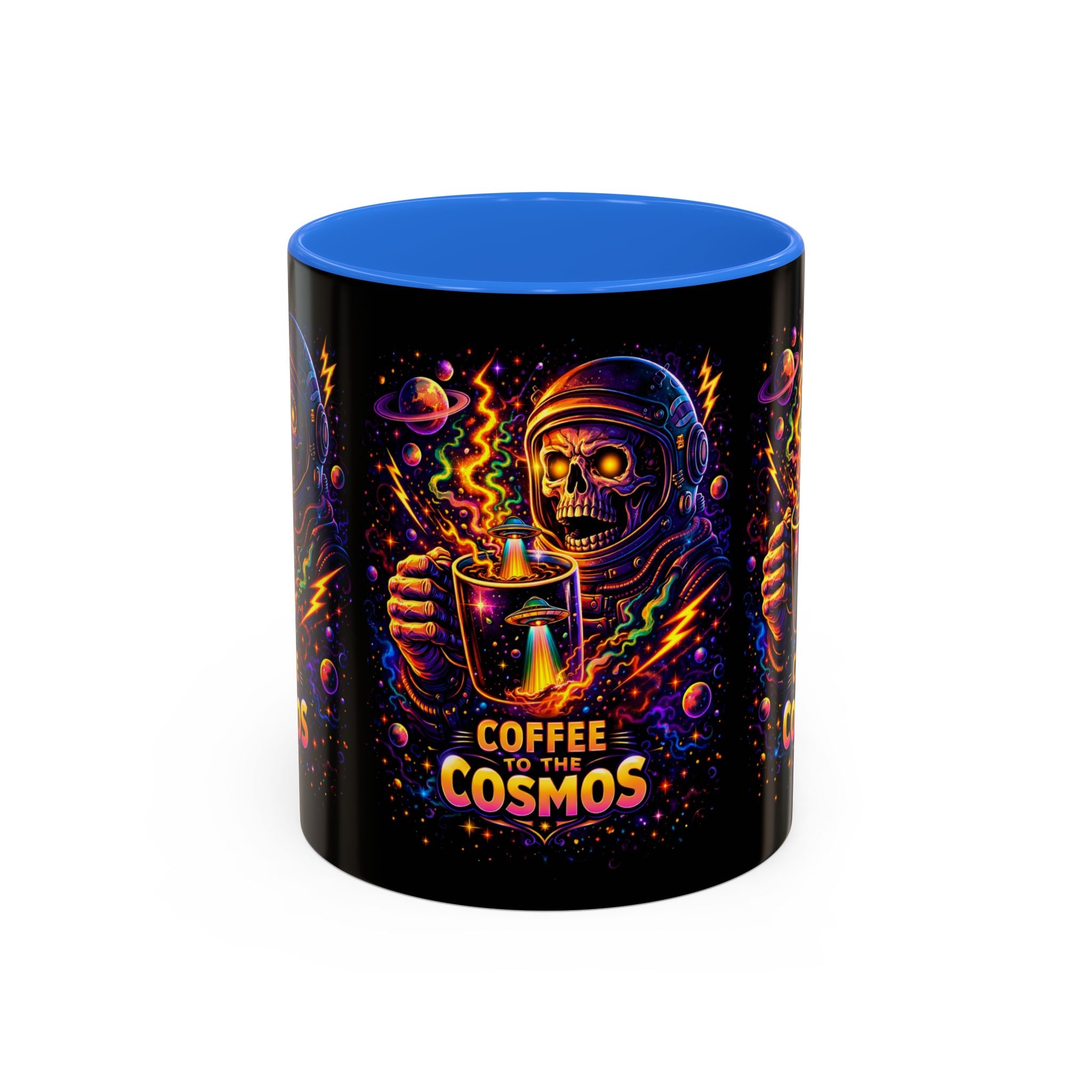 Coffee to the Cosmos Mug — Neon Space Skull Coffee Mug (11oz/15oz) Printify