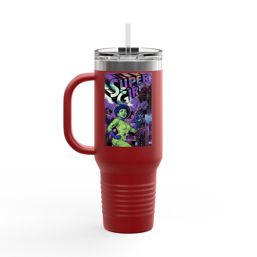 40oz Insulated Travel Mug — Neon 'Supergirl' Retro Comic Design