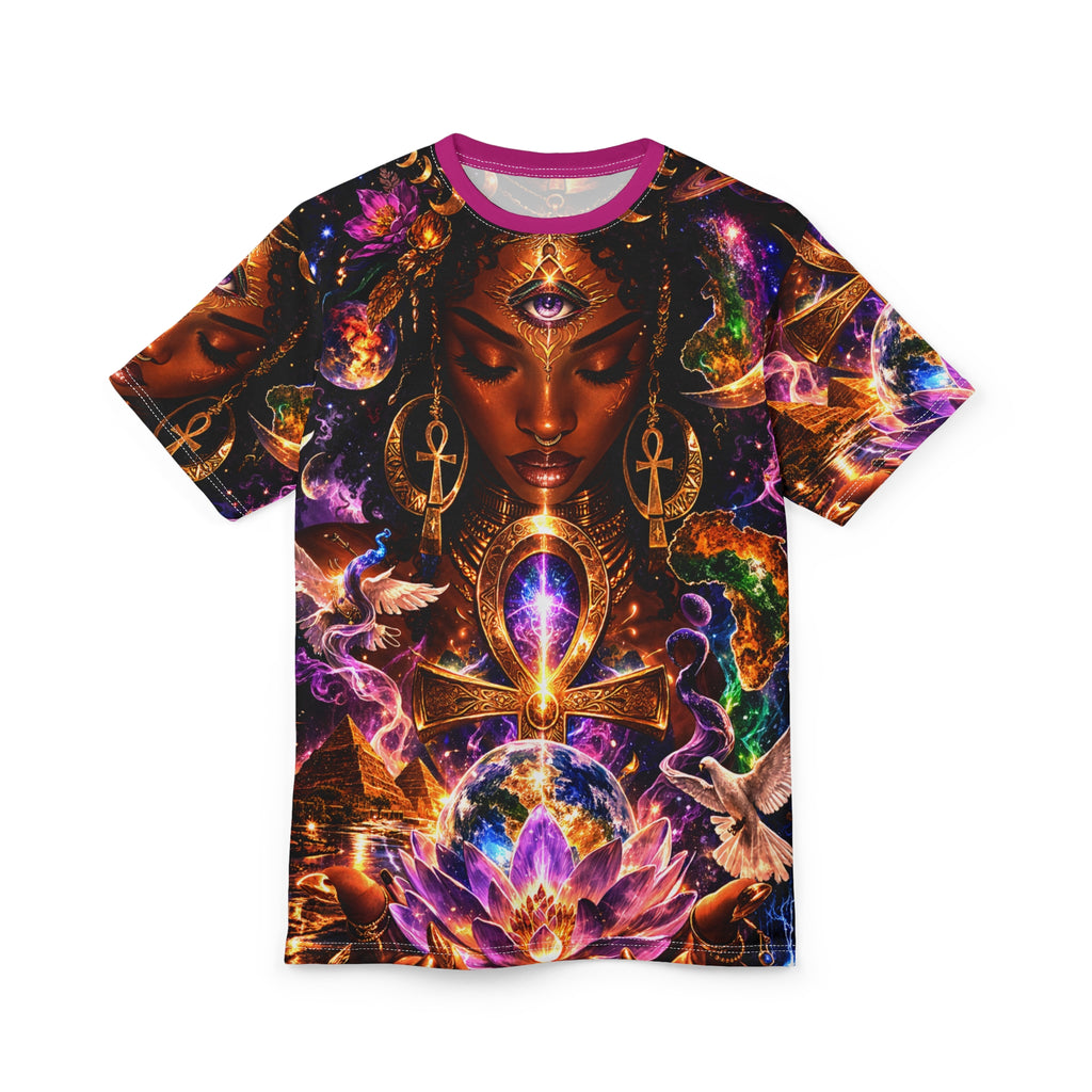 Ankh Goddess AOP Tee | Sacred Feminine Unisex Cut & Sew Tee