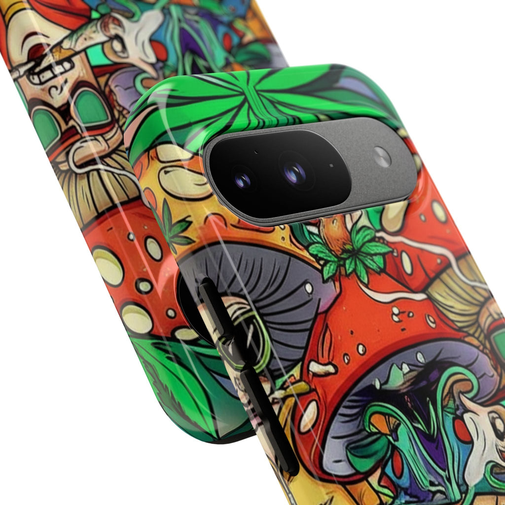 Vibrant Phone Case Featuring Funky Mushroom Art, Tough Cases, Trendy Accessories, Unique Gifts, Eclectic Style, Phone Protection Printify