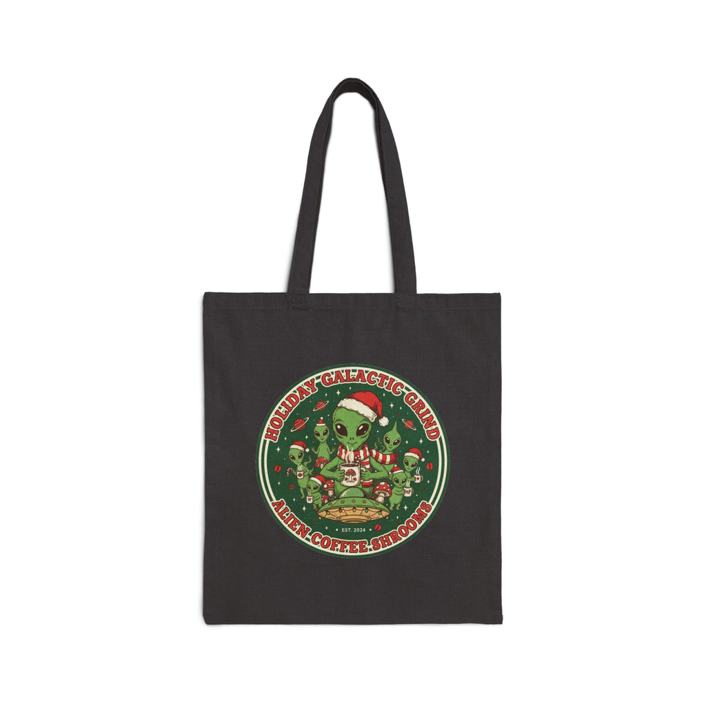 Alien Holiday Tote Bag — “Holiday Galactic Grind” Christmas Canvas Tote🎁☕️