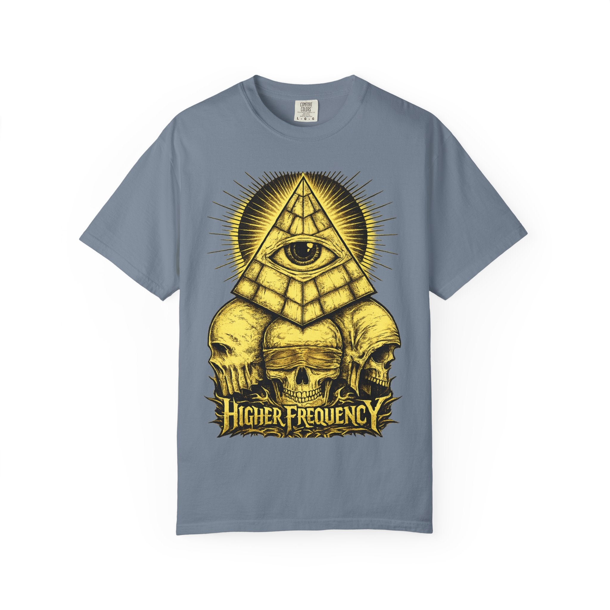 Higher Frequency Pyramid Eye T-Shirt — Occult Skull Graphic Tee Printify