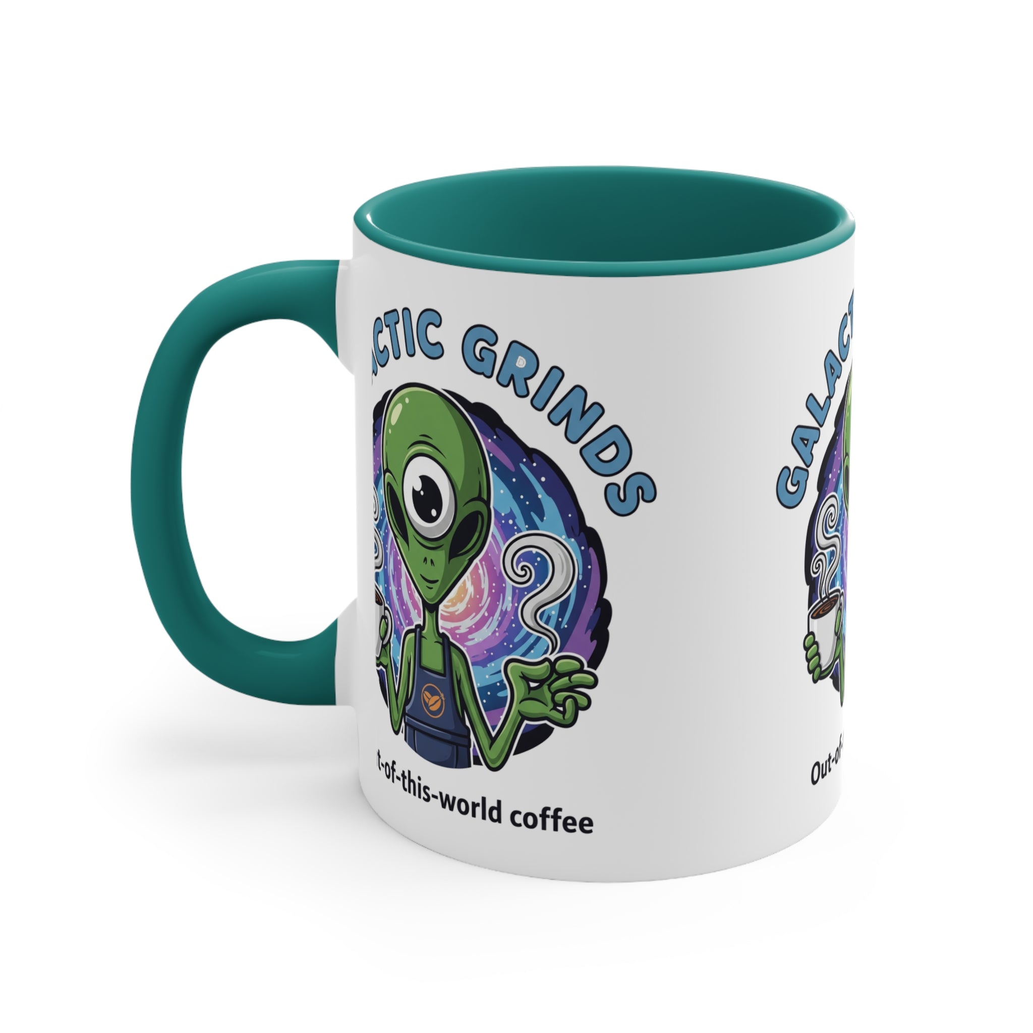 Galactic Grinds Alien 11oz Accent Mug, Fun Coffee Mug for Sci-Fi Lovers, Unique Gift for Birthdays and Holidays, Quirky Drinkware☕️