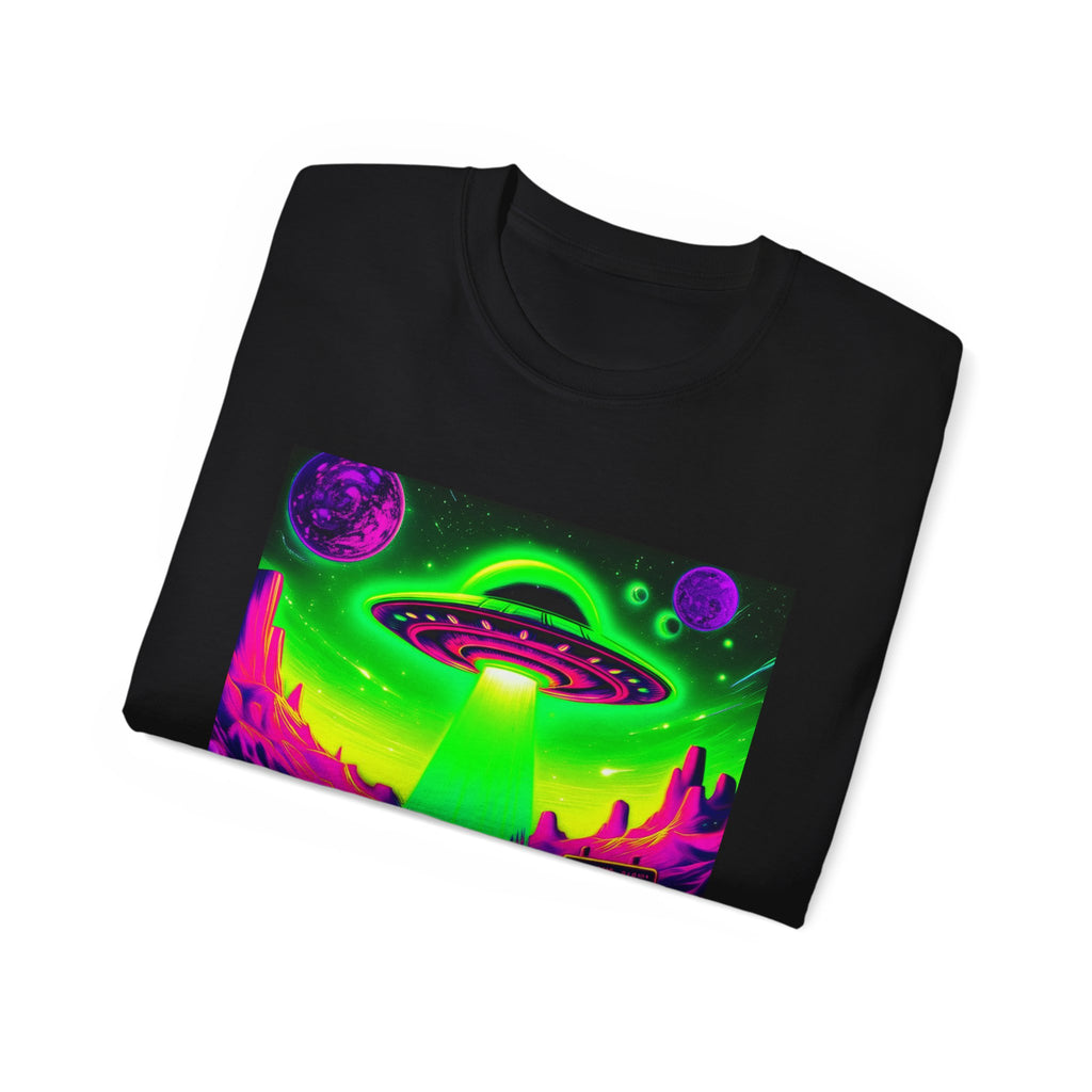 Cosmic Alien UFO Graphic T-Shirt | Neon Sci-Fi Streetwear Tee Printify