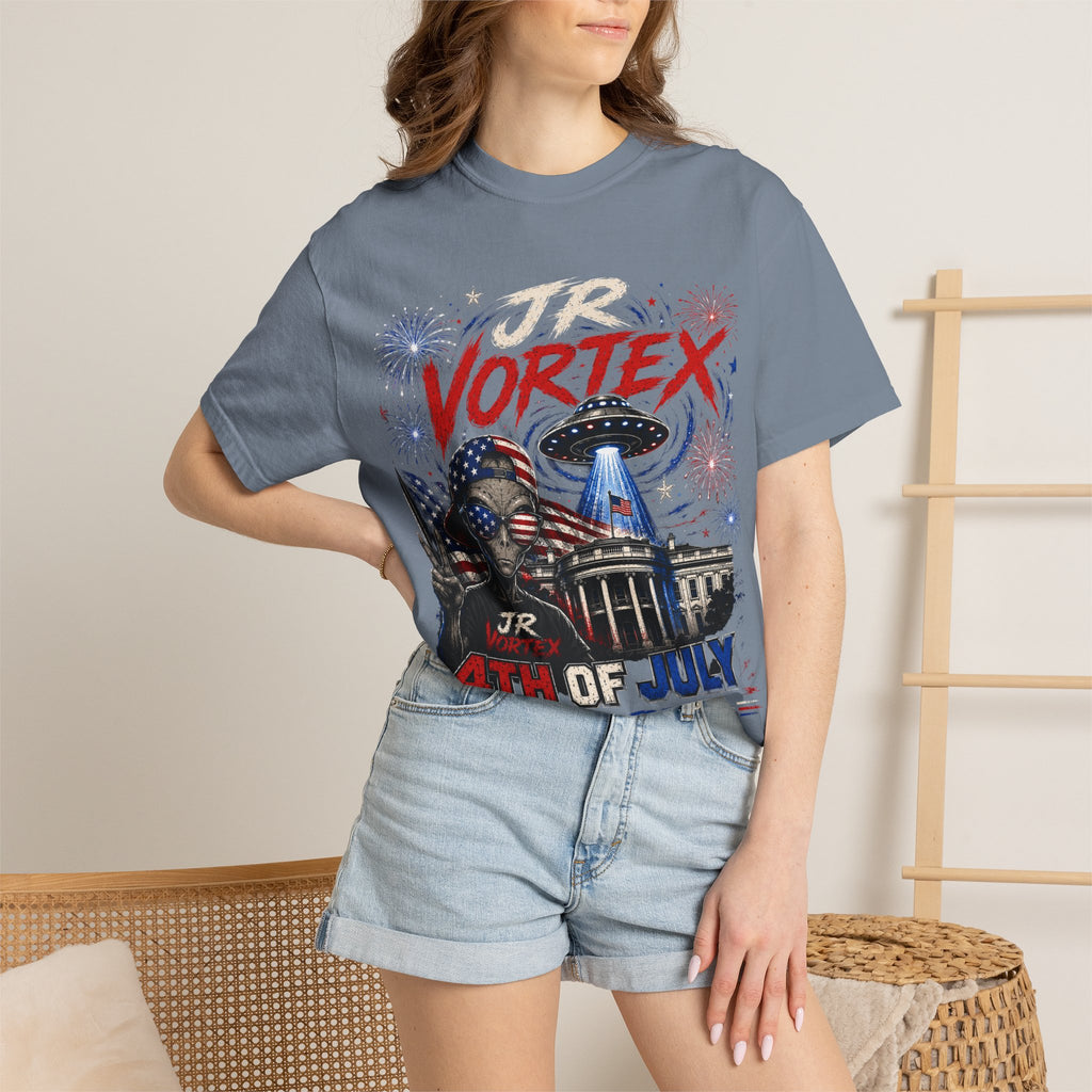 JR Vortex 4th of July UFO Tee — Cosmic Patriot Graphic