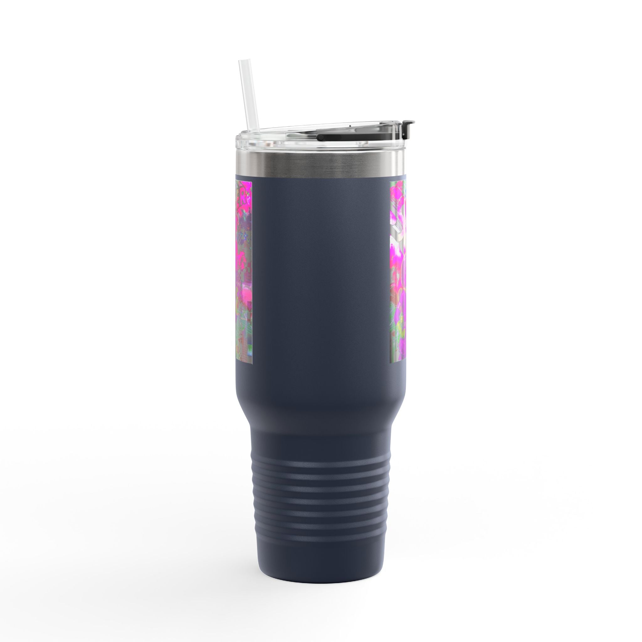 40oz Travel Mug — Neon 'Super Girl' Retro Comic Design