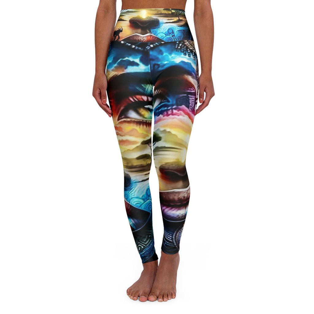 Vibrant High Waisted Yoga Leggings - Artistic Meditation Design for Comfort & Style