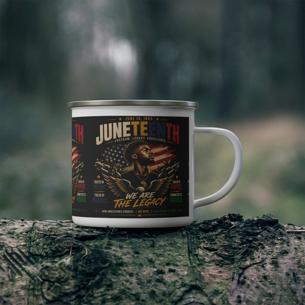 Juneteenth Enamel Camping Mug — "We Are The Legacy" Patriotic Celebration Cup