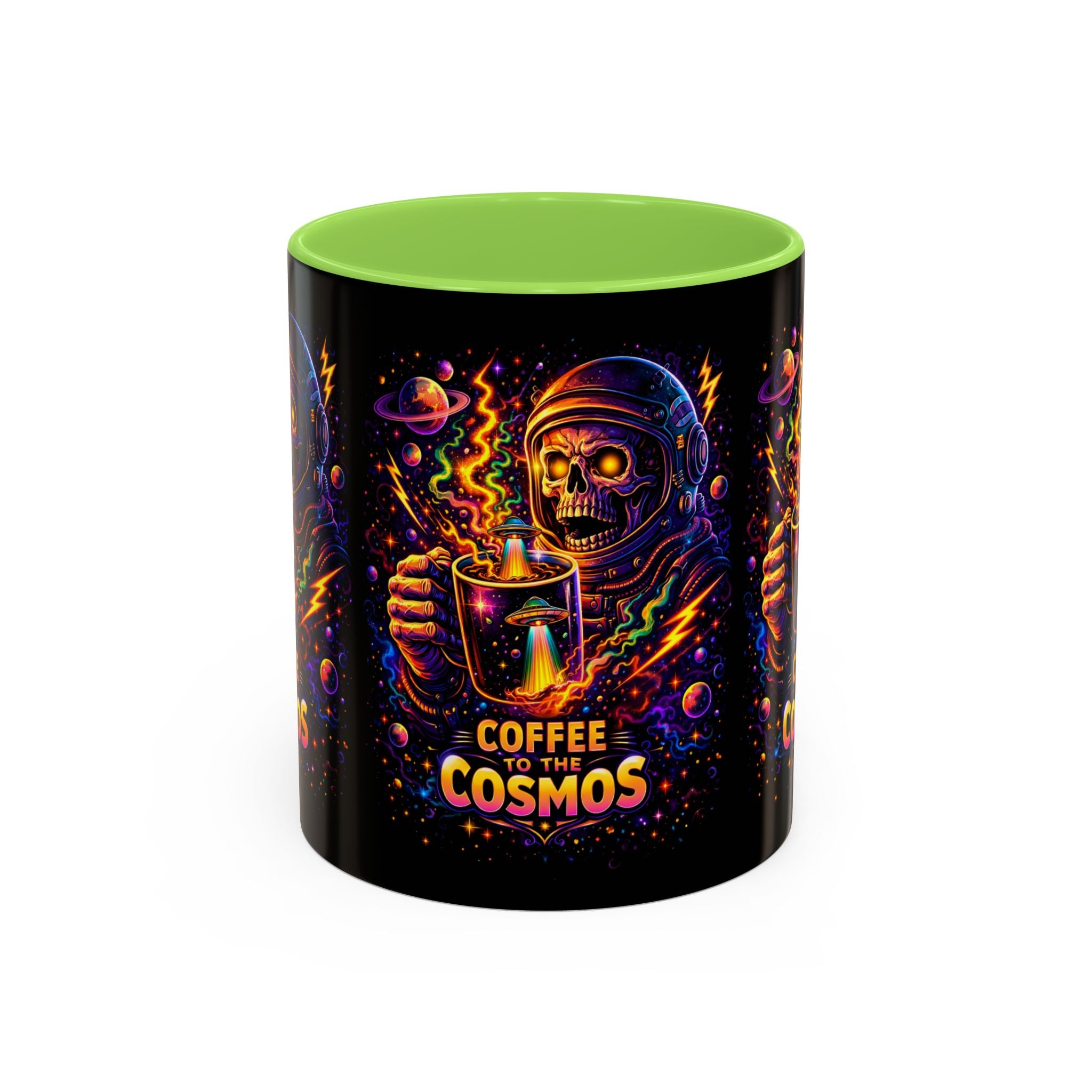 Coffee to the Cosmos Mug — Neon Space Skull Coffee Mug (11oz/15oz) Printify