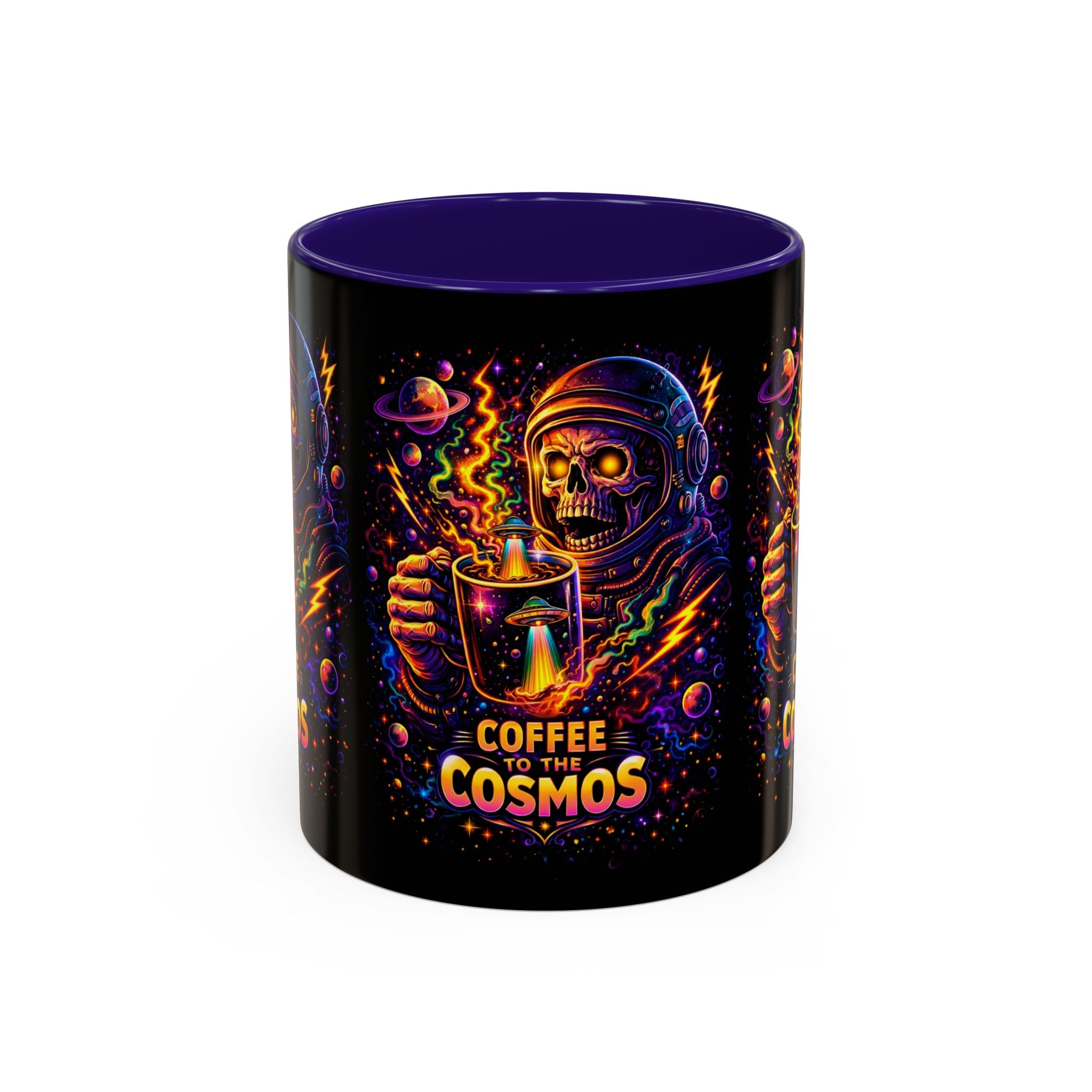 Coffee to the Cosmos Mug — Neon Space Skull Coffee Mug (11oz/15oz) Printify
