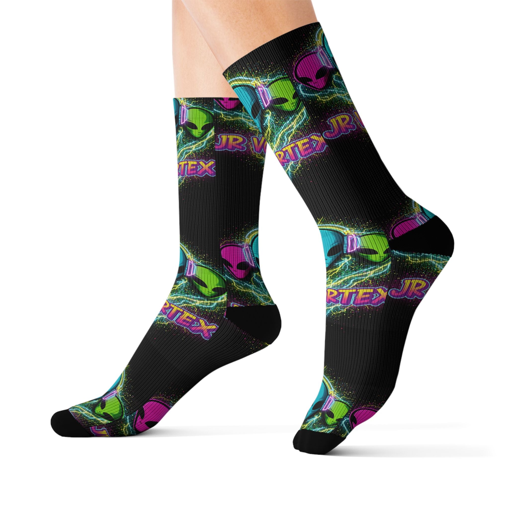 Alien Vape Neon Sublimation Socks — Retro Cyber Glow Crew Socks✨️